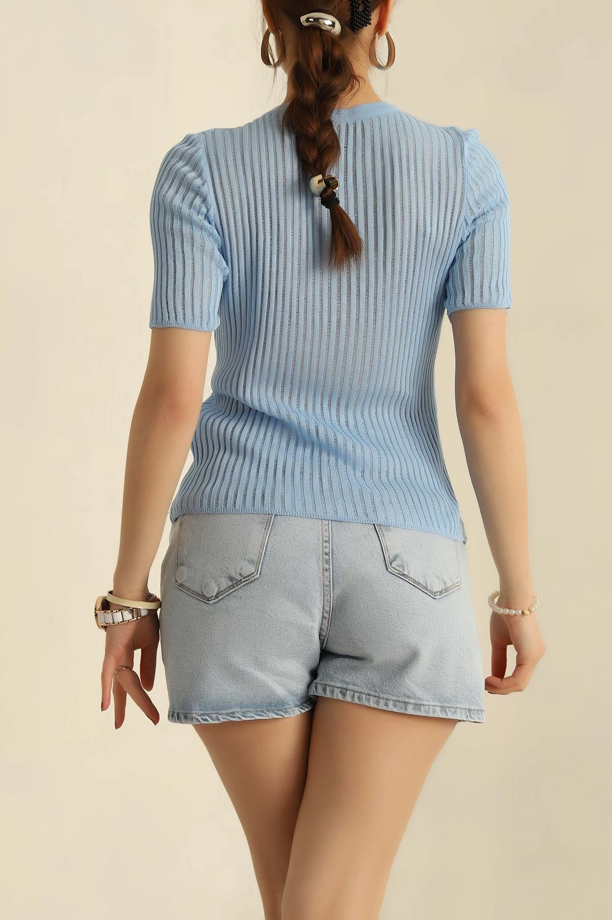Bebe Mavisi Transparan Triko Bluz 272852