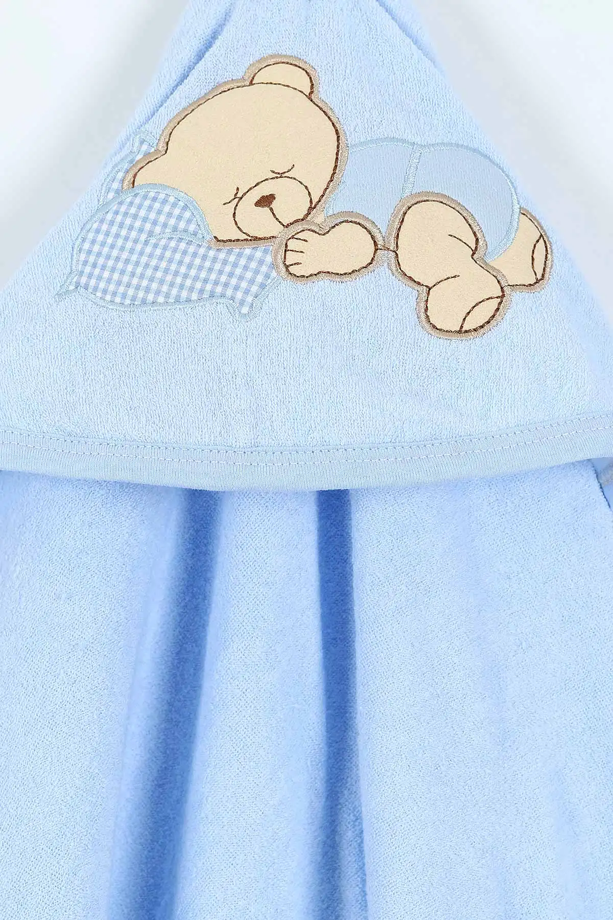 Bebe Mavisi Uyuyan Ayı Nakışlı Çift Katlı Erkek Bebek Silgi Havlu 375511