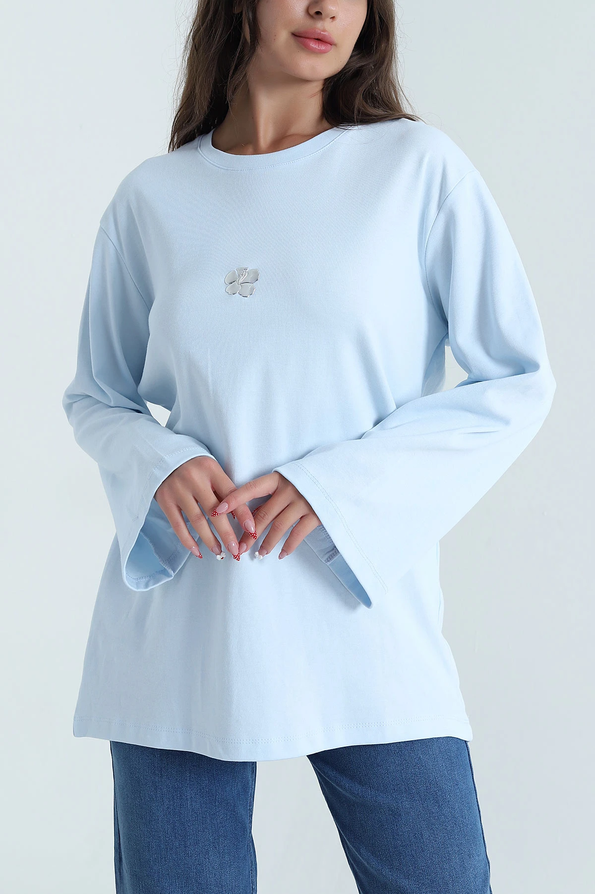 Bebe Mavisi Varak Baskılı İnterlok Kadın Tunik 472643