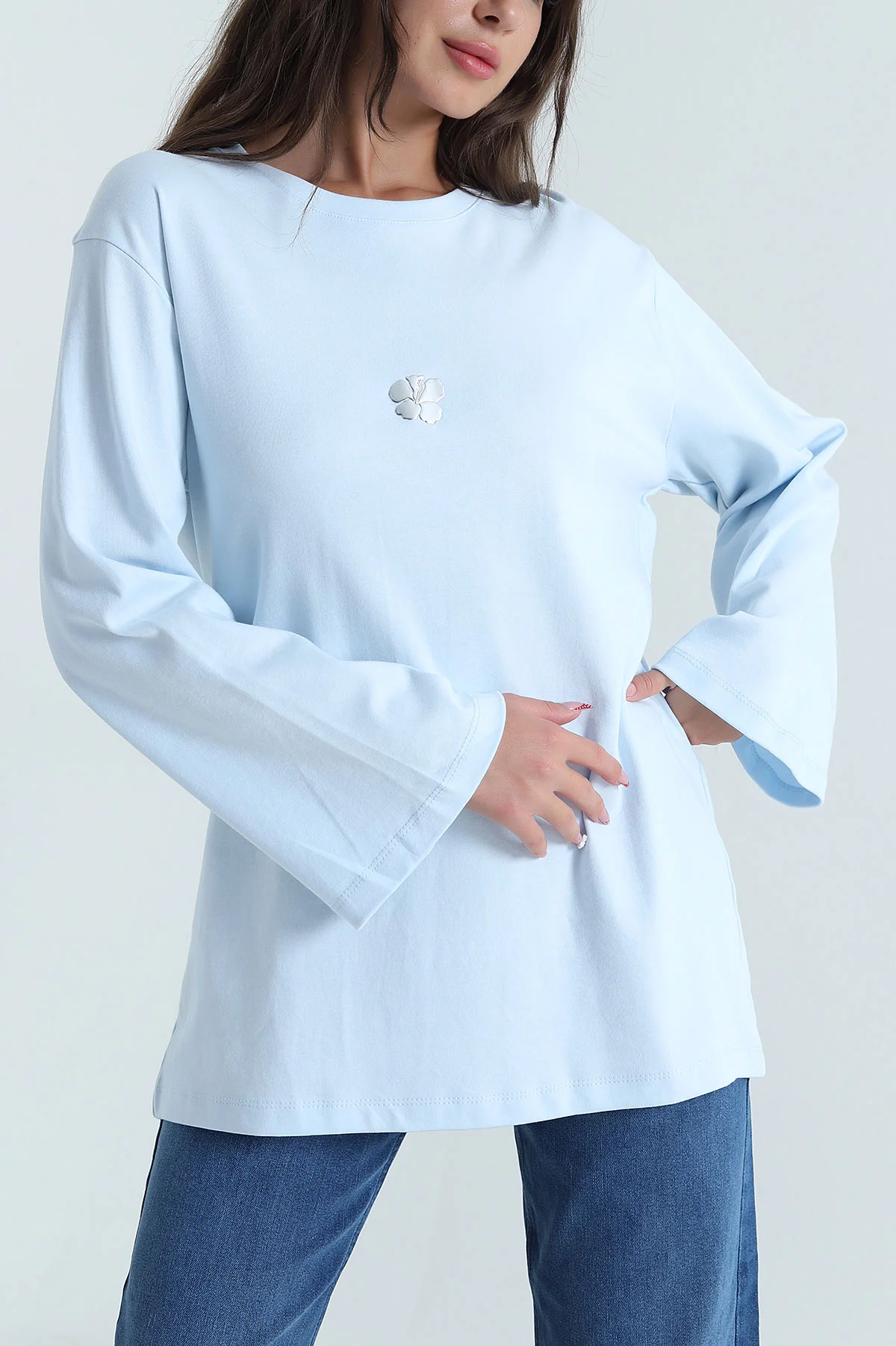 Bebe Mavisi Varak Baskılı İnterlok Kadın Tunik 472643