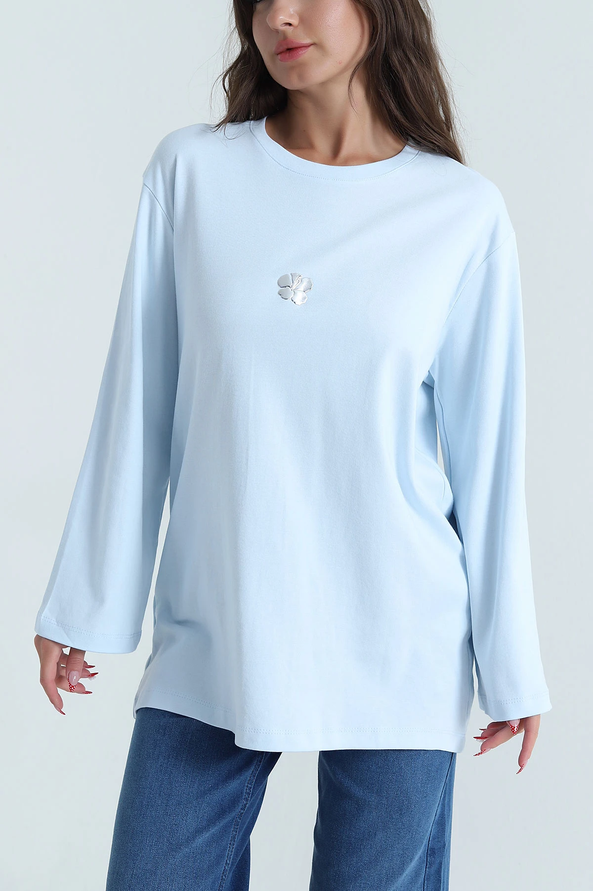 Bebe Mavisi Varak Baskılı İnterlok Kadın Tunik 472643