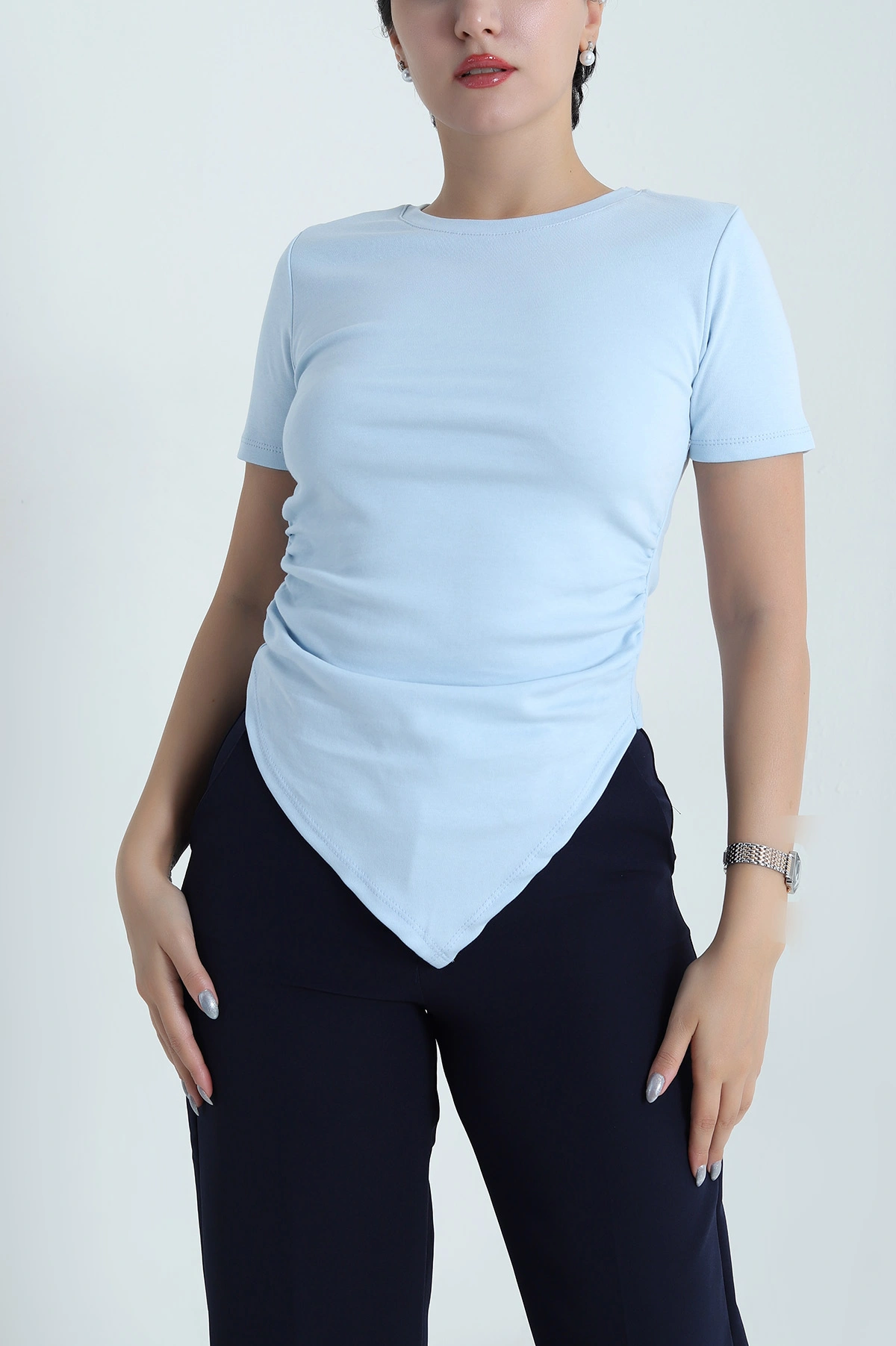 Bebe Mavisi Yanı Büzgülü Kadın Bluz 479739