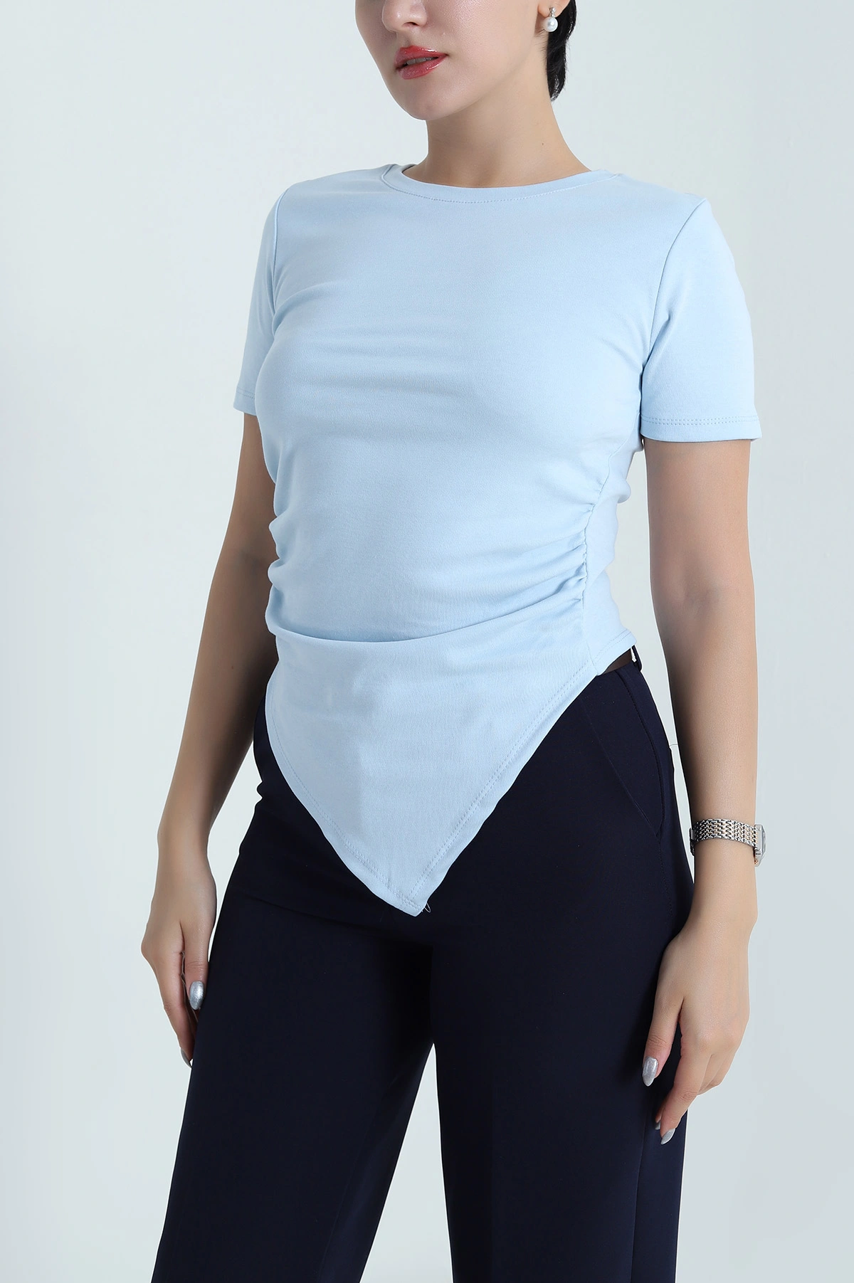 Bebe Mavisi Yanı Büzgülü Kadın Bluz 479739
