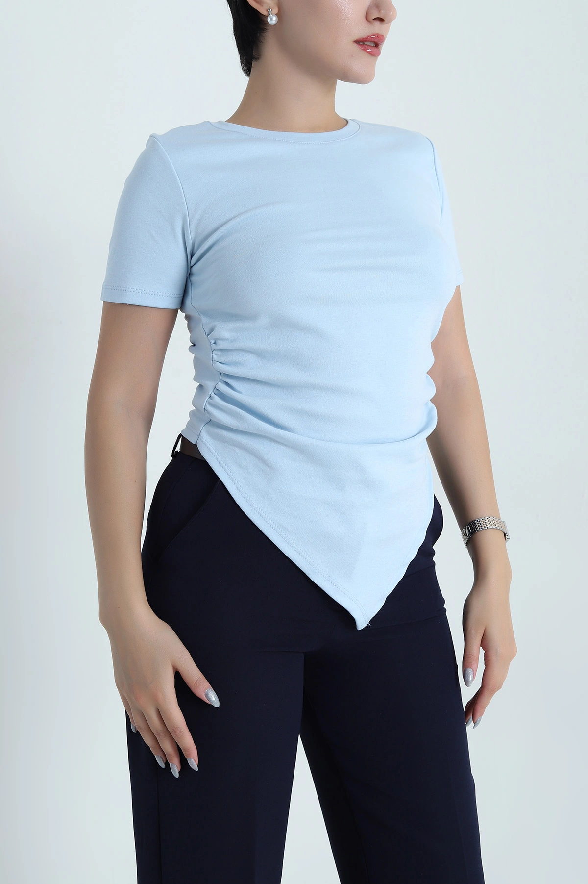 Bebe Mavisi Yanı Büzgülü Kadın Bluz 479739