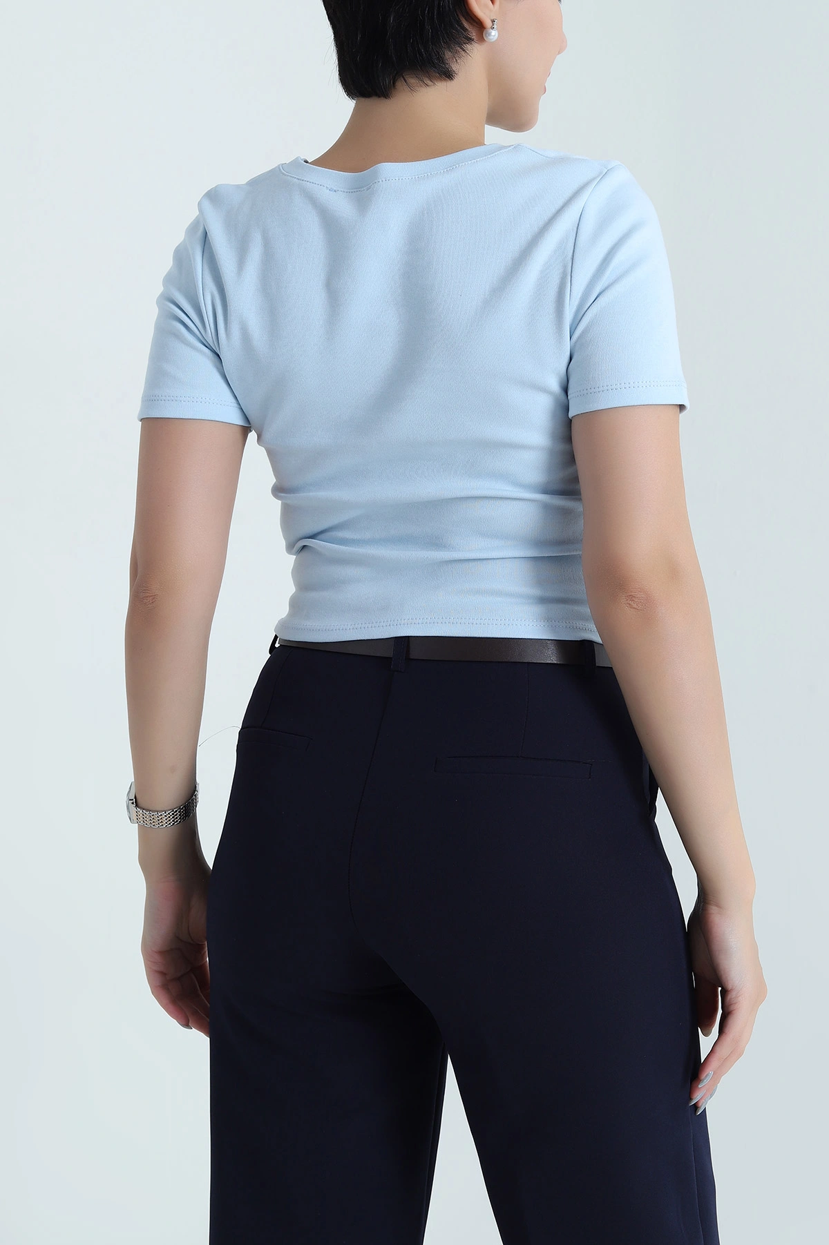 Bebe Mavisi Yanı Büzgülü Kadın Bluz 479739
