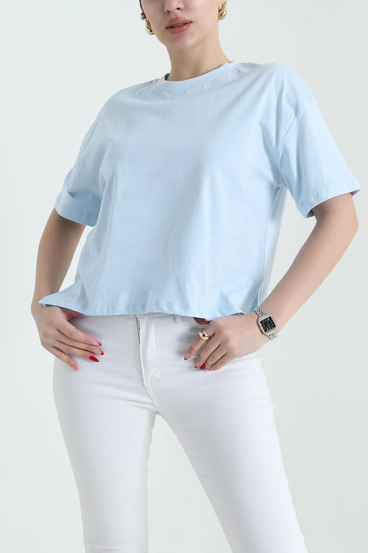 Bebe Mavisi Yanı Yırtmaçlı Kadın Tişört 435438
