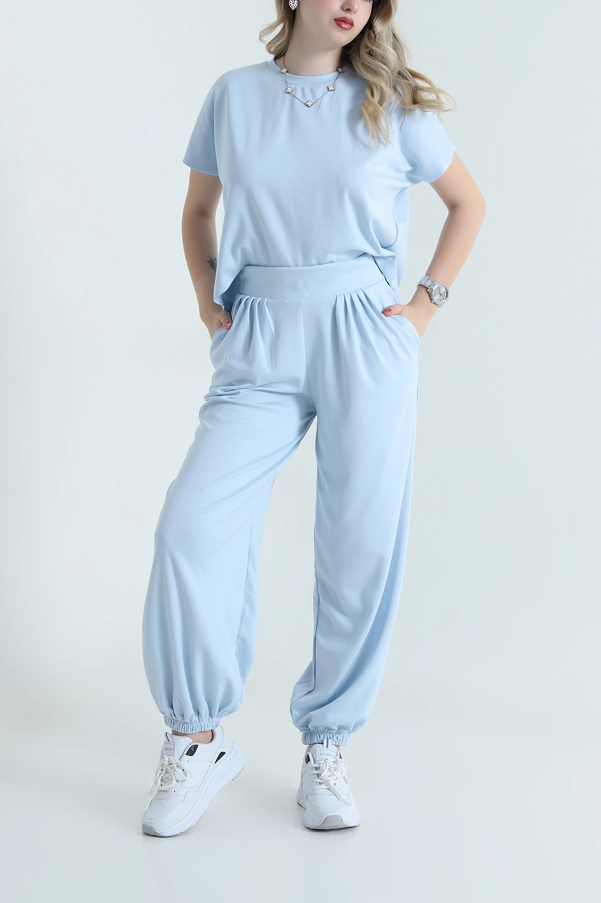 Bebe Mavisi Yarasa Kol Şalvarlı Oysho Kadın İkili Takım 464791