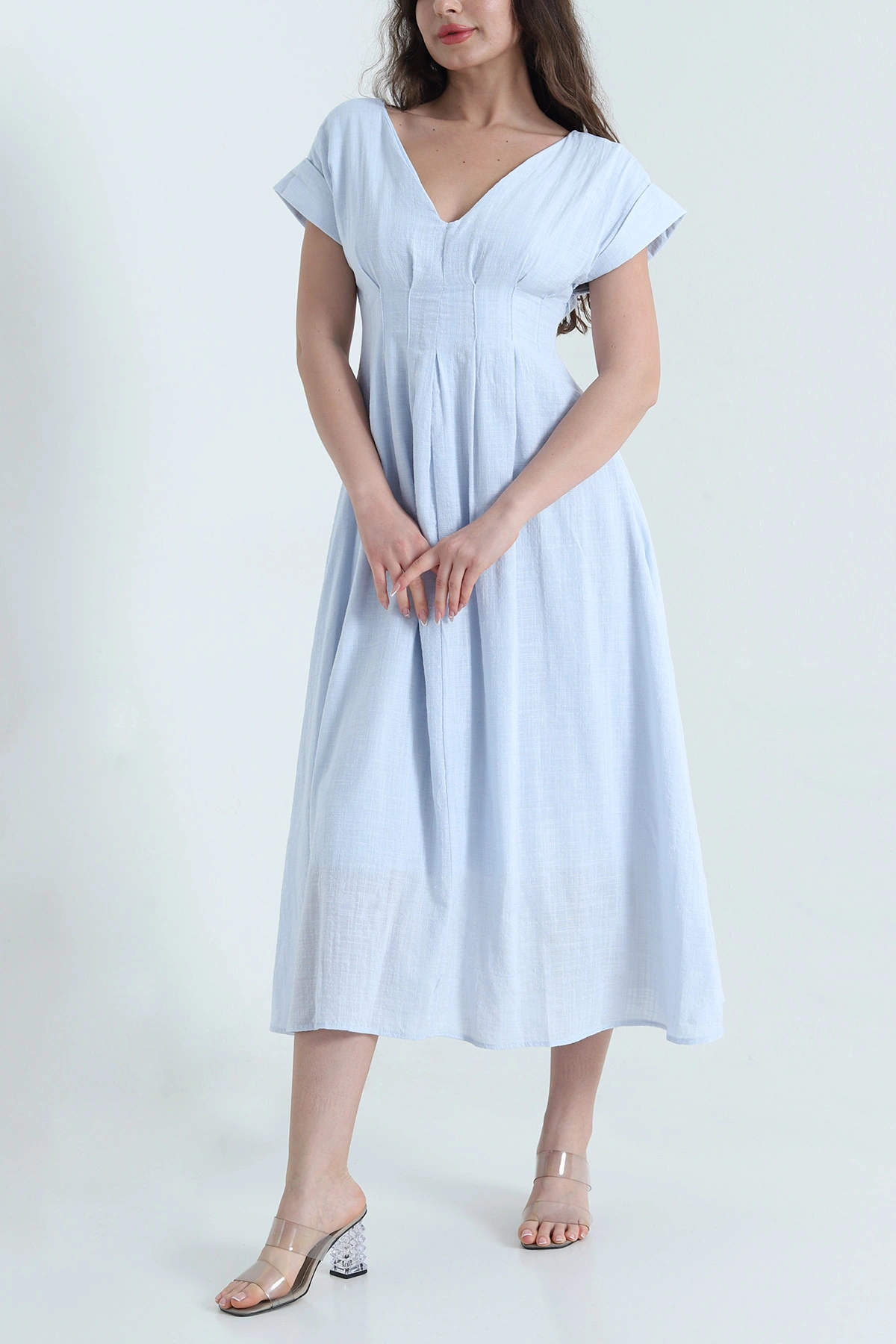 Bebe Mavisi Yeni Sezon Keten Kadın Elbise 456768