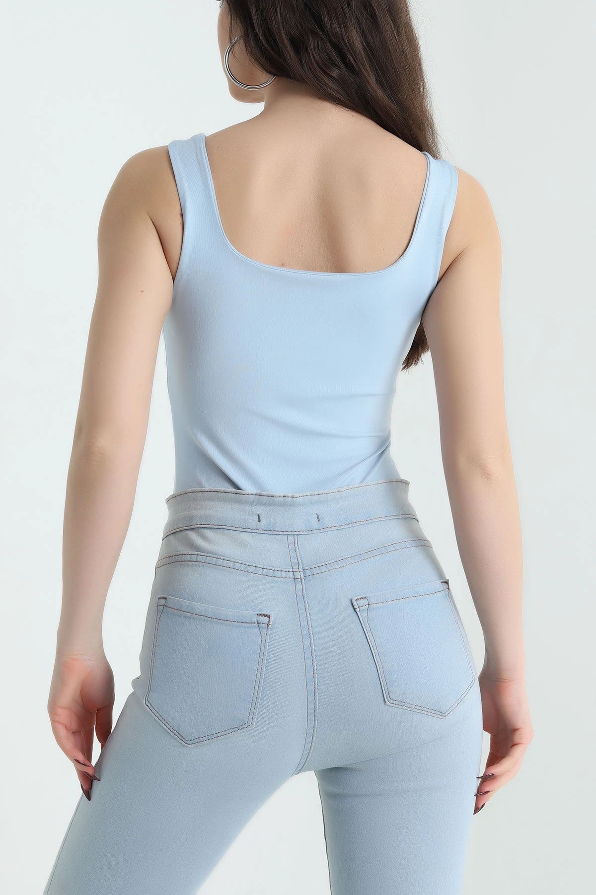 Bebe Mavisi Zıbın Kare Yaka Scuba Kadın Bluz 432389