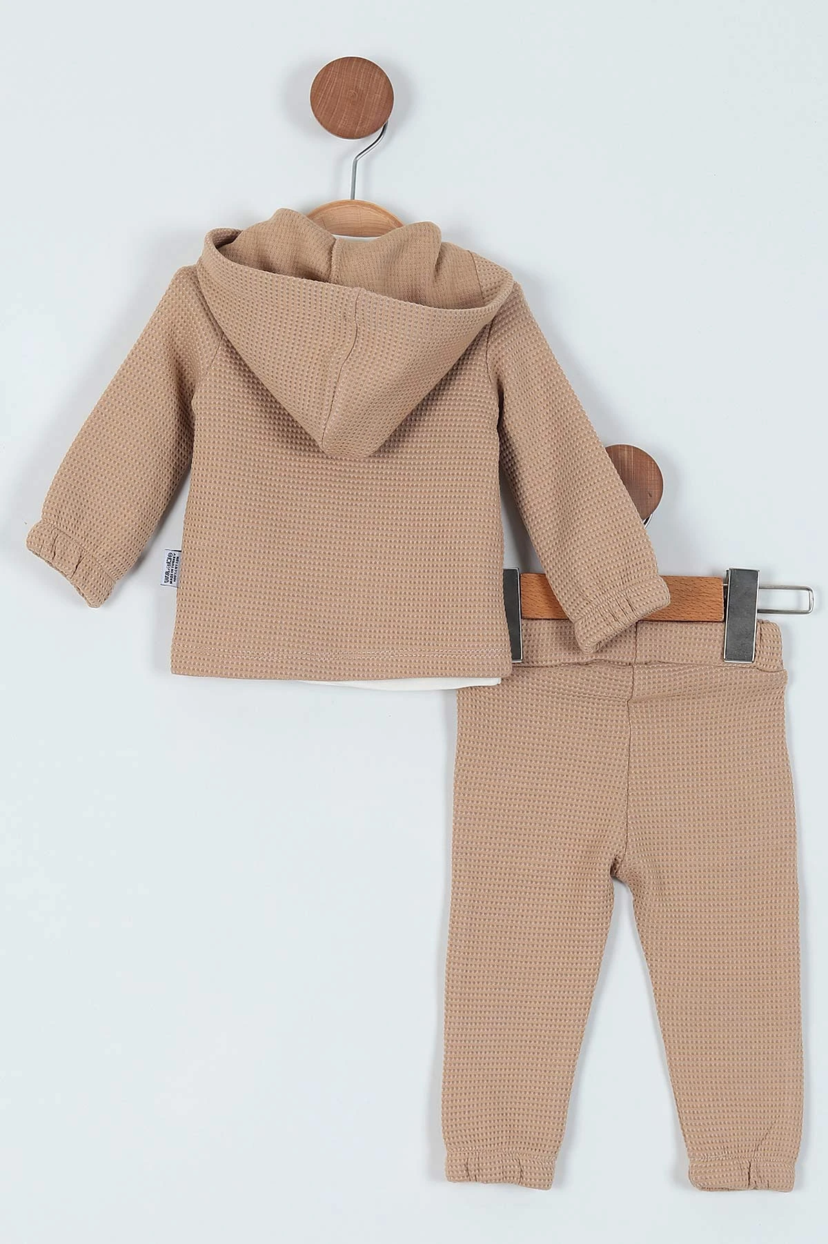 Bej (0-15 Ay) Baskılı Waffle Kumaş İki İp Erkek Bebe Takım 229147