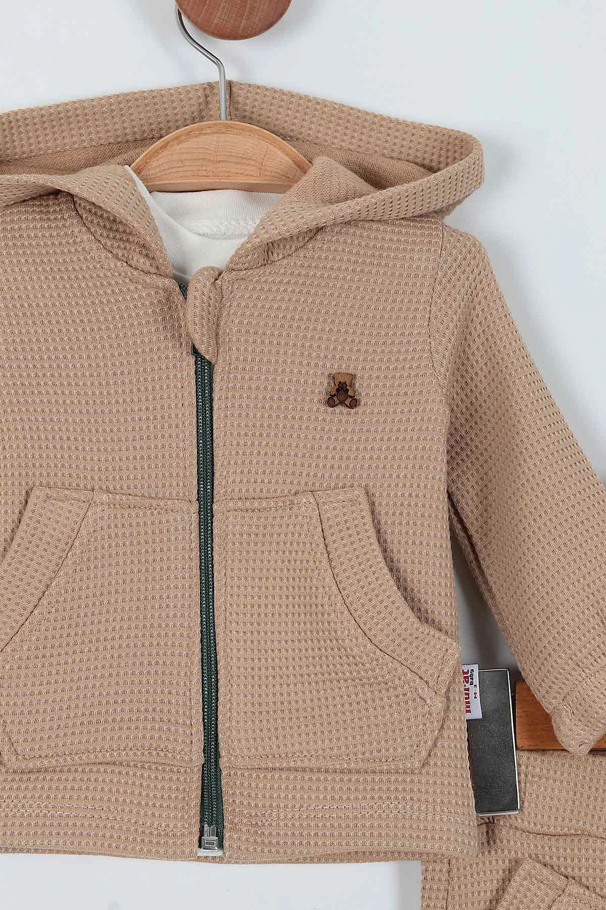 Bej (0-15 Ay) Baskılı Waffle Kumaş İki İp Erkek Bebe Takım 229147