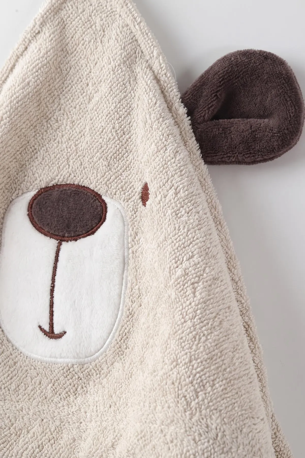 Bej (0-24 Ay) Ayı Nakışlı Unisex Bebek Bornoz Seti 476659