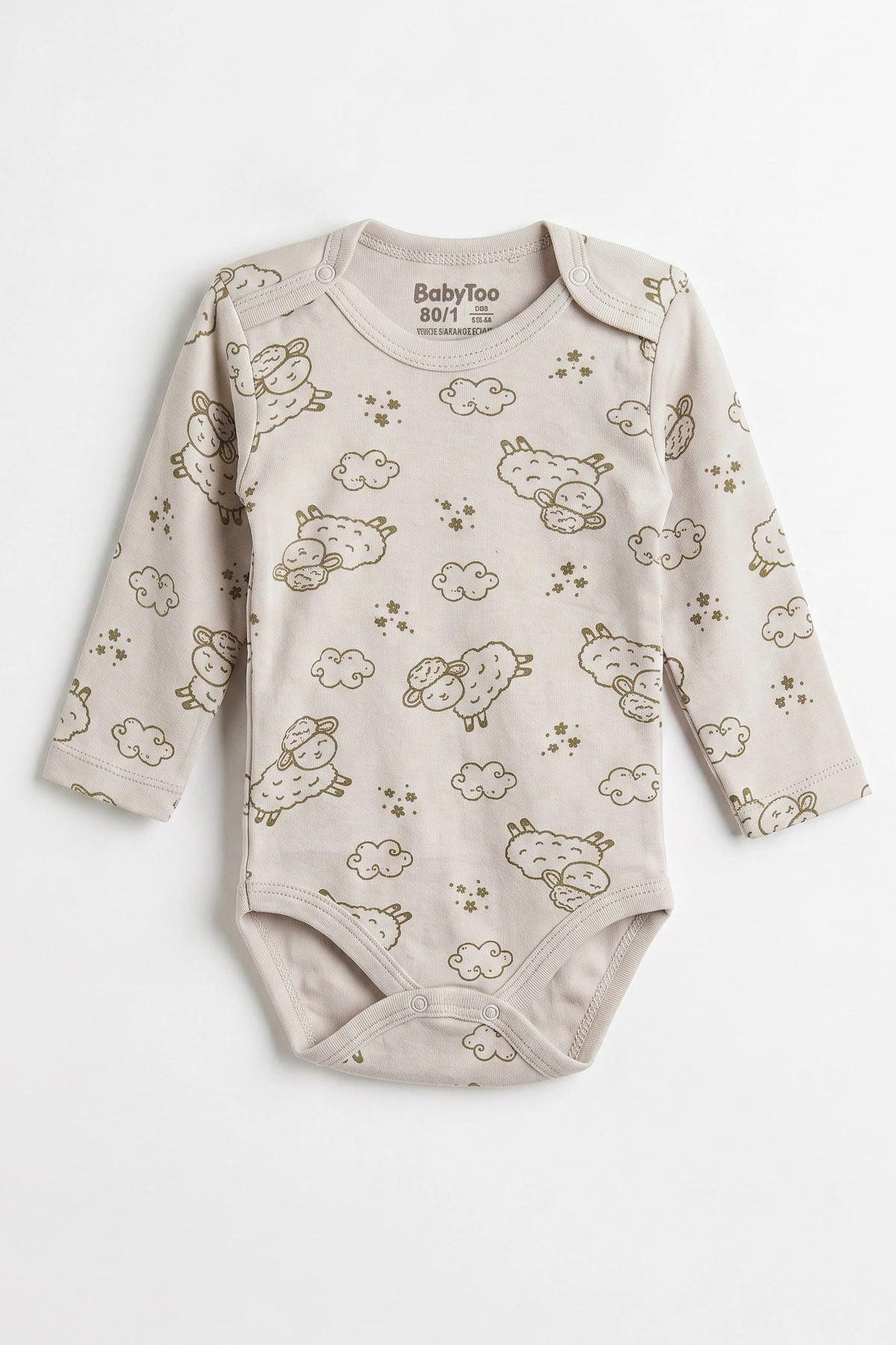Bej (0-3 Yaş) Kuzu Desenli Uzun Kol Bebek &Çocuk Çıtçıtlı Badi 482399