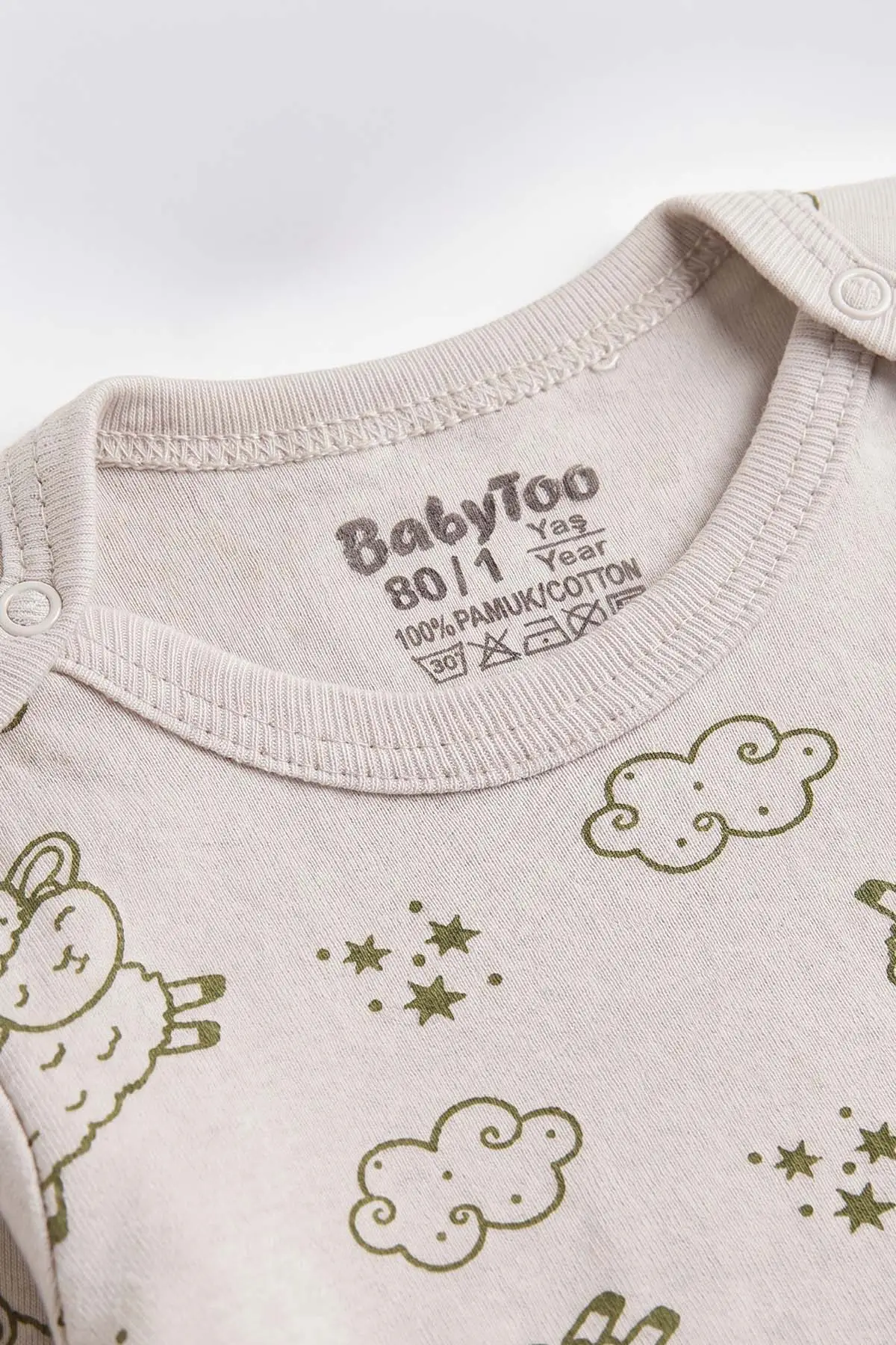 Bej (0-3 Yaş) Kuzu Desenli Uzun Kol Bebek &Çocuk Çıtçıtlı Badi 482399