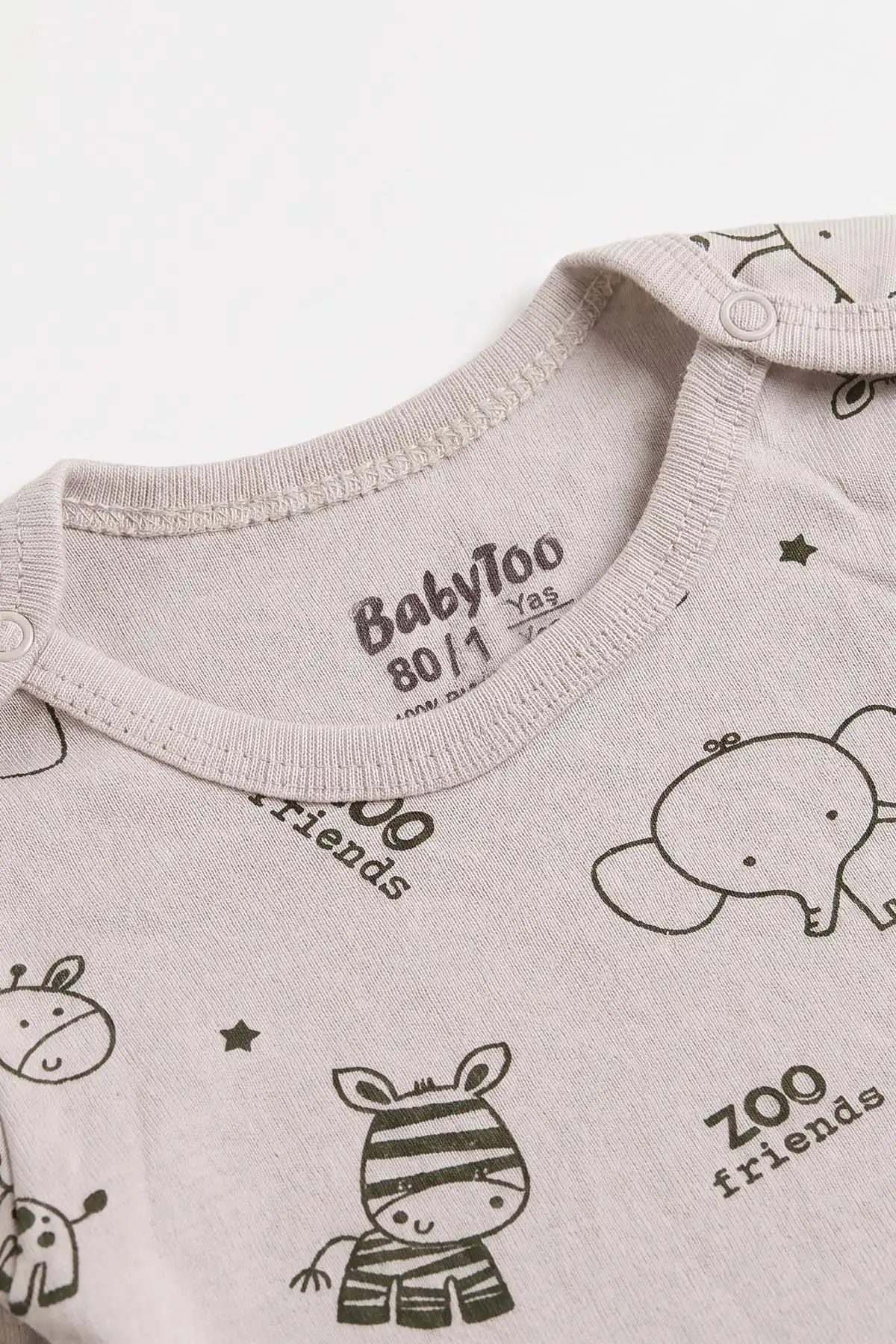 Bej (0-3 Yaş) Safari Desenli Uzun Kol Bebek &Çocuk Çıtçıtlı Badi 482374