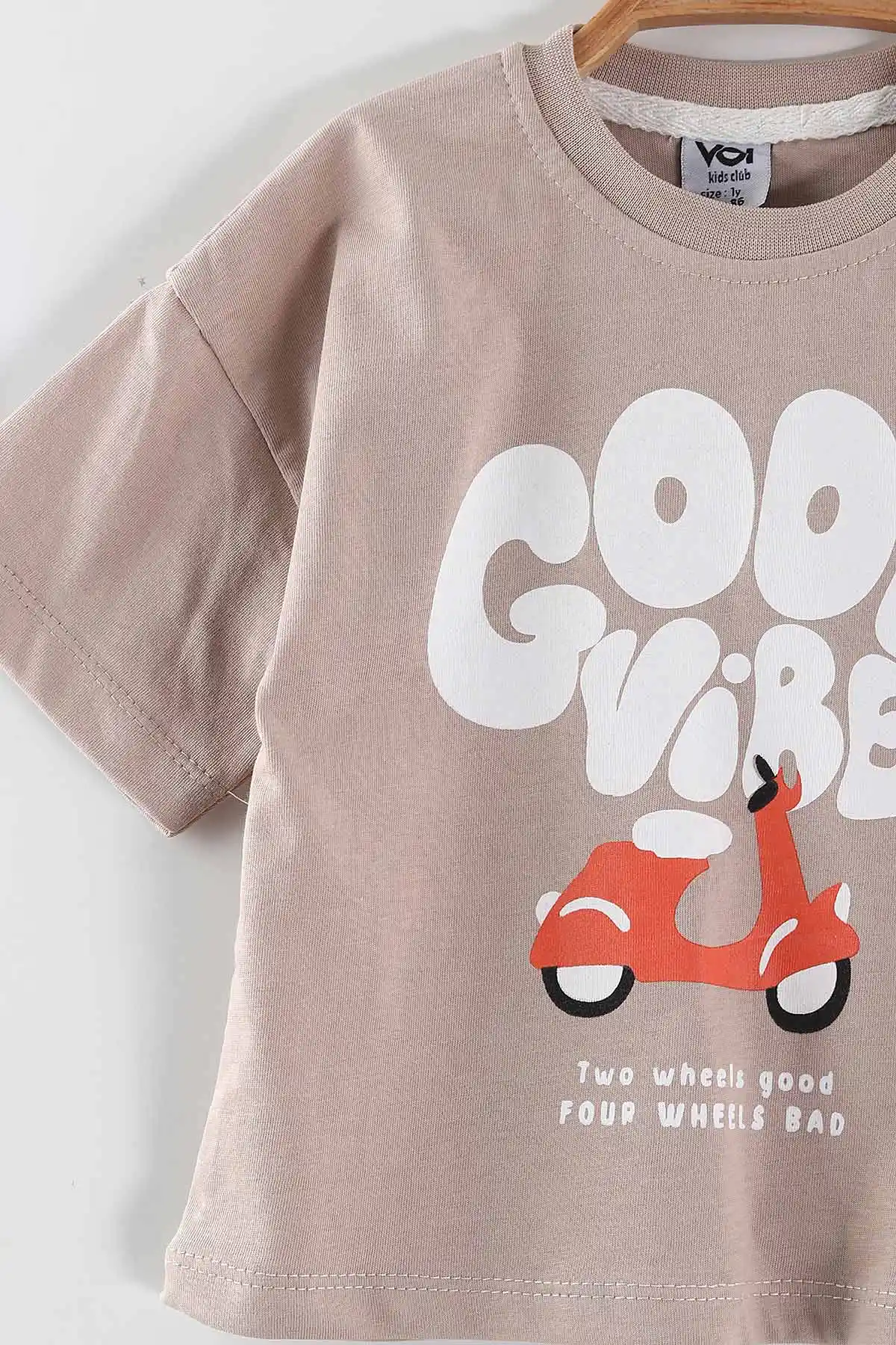 Bej (0-4 Yaş)Good Vibes Baskılı Tişörtlü  Şortlu  Erkek Çocuk Yazlık Takım 461722