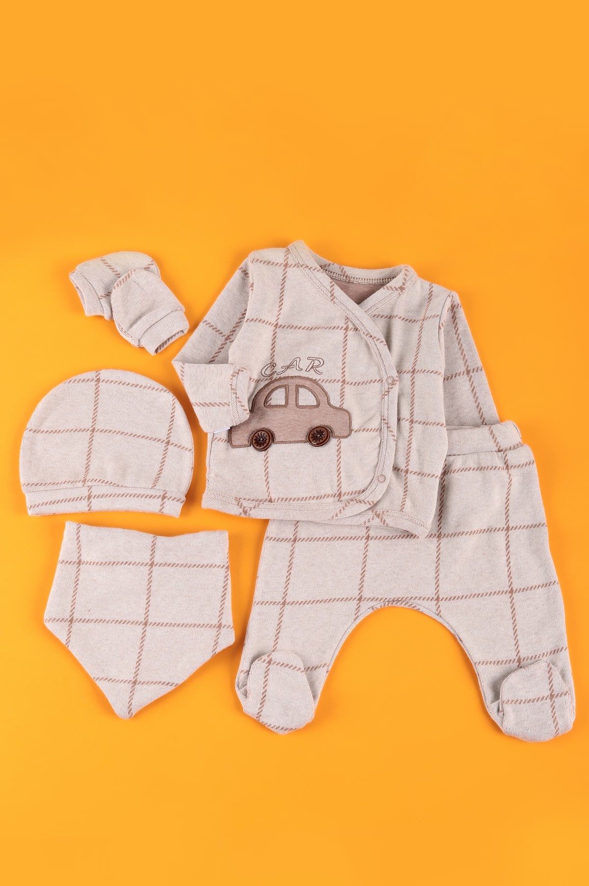Bej (0-6 Ay) Nakışlı Erkek Bebe Takım 223419