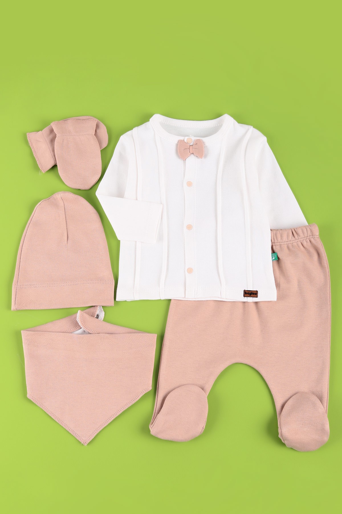 Bej (0-6 Ay) Papyonlu Erkek Bebe Takım 223705