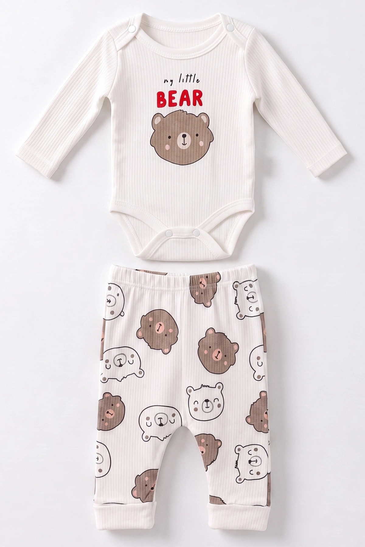Bej (0-9 Ay)  Ayıcık Baskılı Raporlu Erkek Bebek Takım 480463
