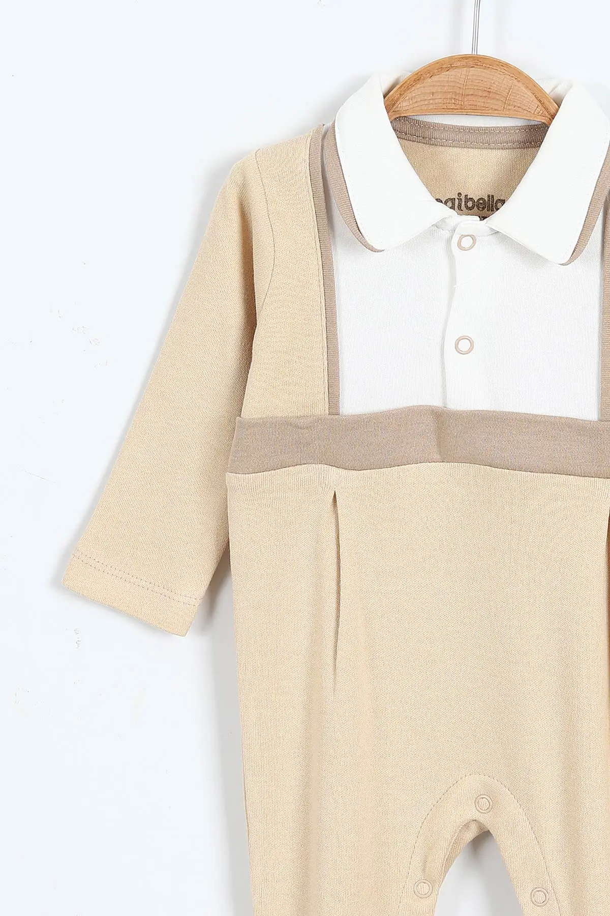 Bej (0-9 Ay) Yakadan Çıtçıtlı Patikli Erkek Bebek Tulum 400312