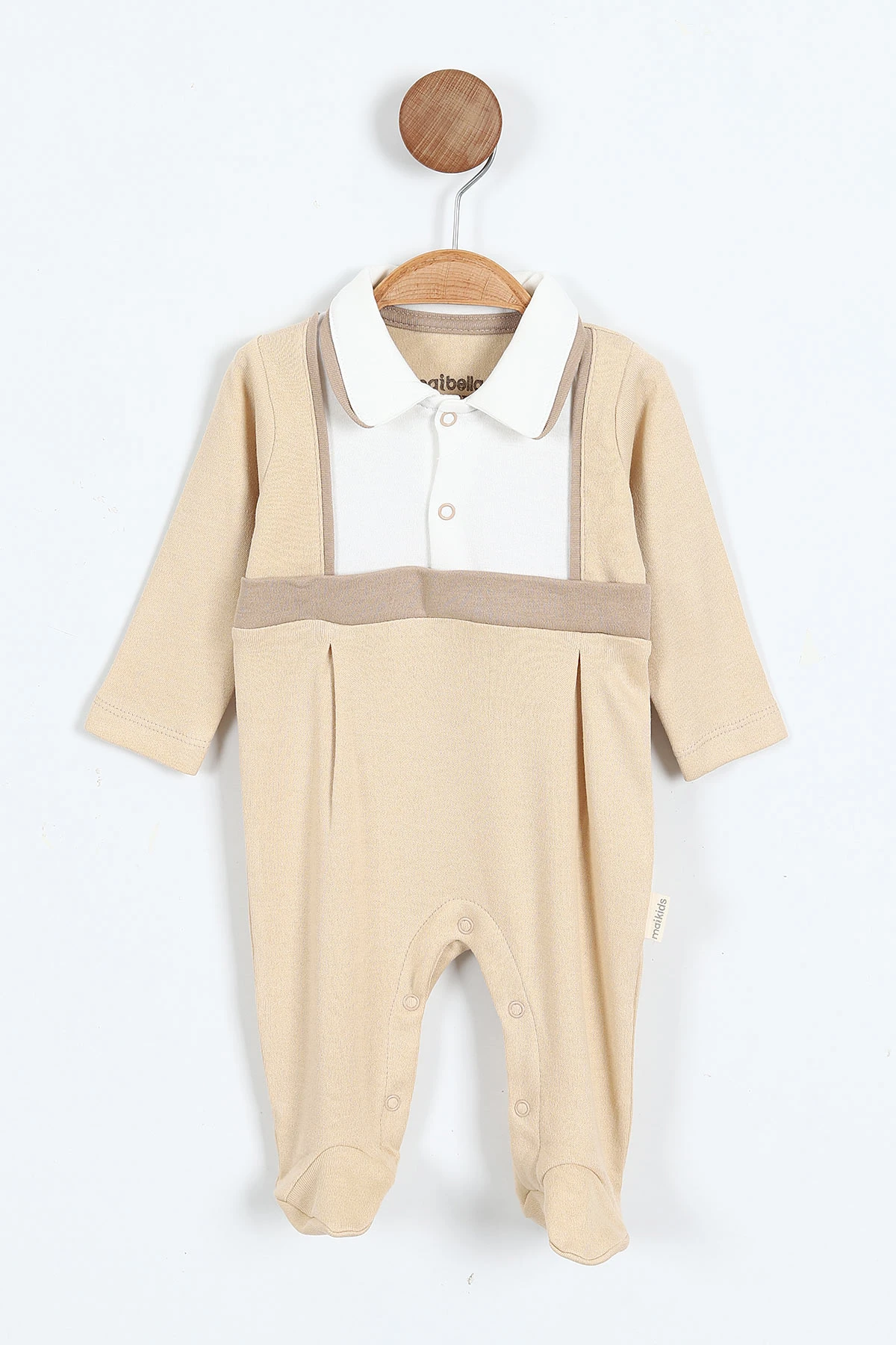 Bej (0-9 Ay) Yakadan Çıtçıtlı Patikli Erkek Bebek Tulum 400312