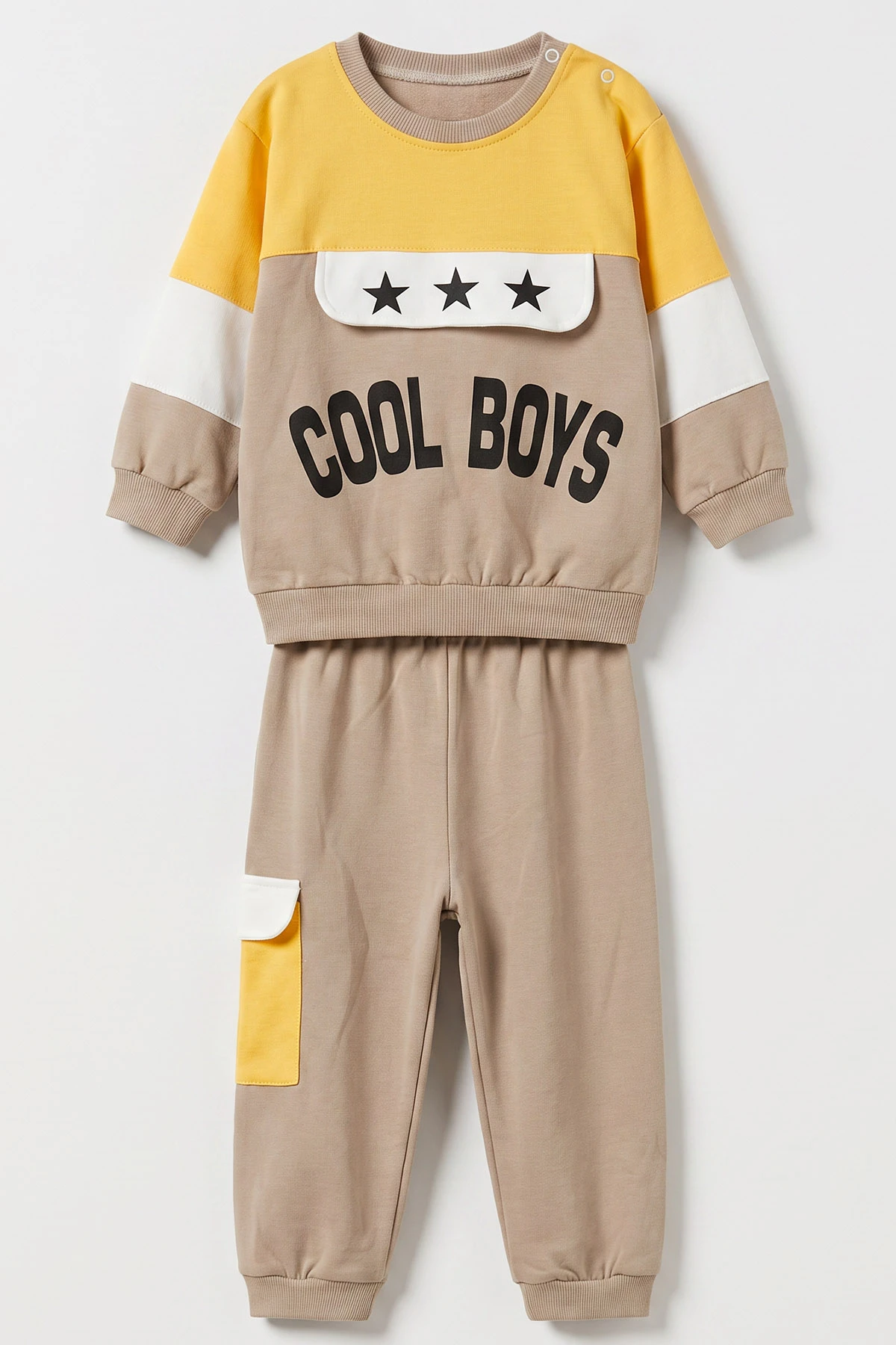 Bej (1-2 Yaş) Cool Boys Baskılı Yıldızlı 2'li Erkek Çocuk Takım 479972