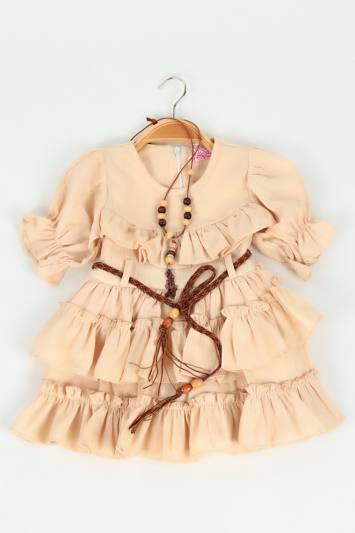 Bej (1-4 yaş) Fırfırlı Kız Çocuk Elbise 118294