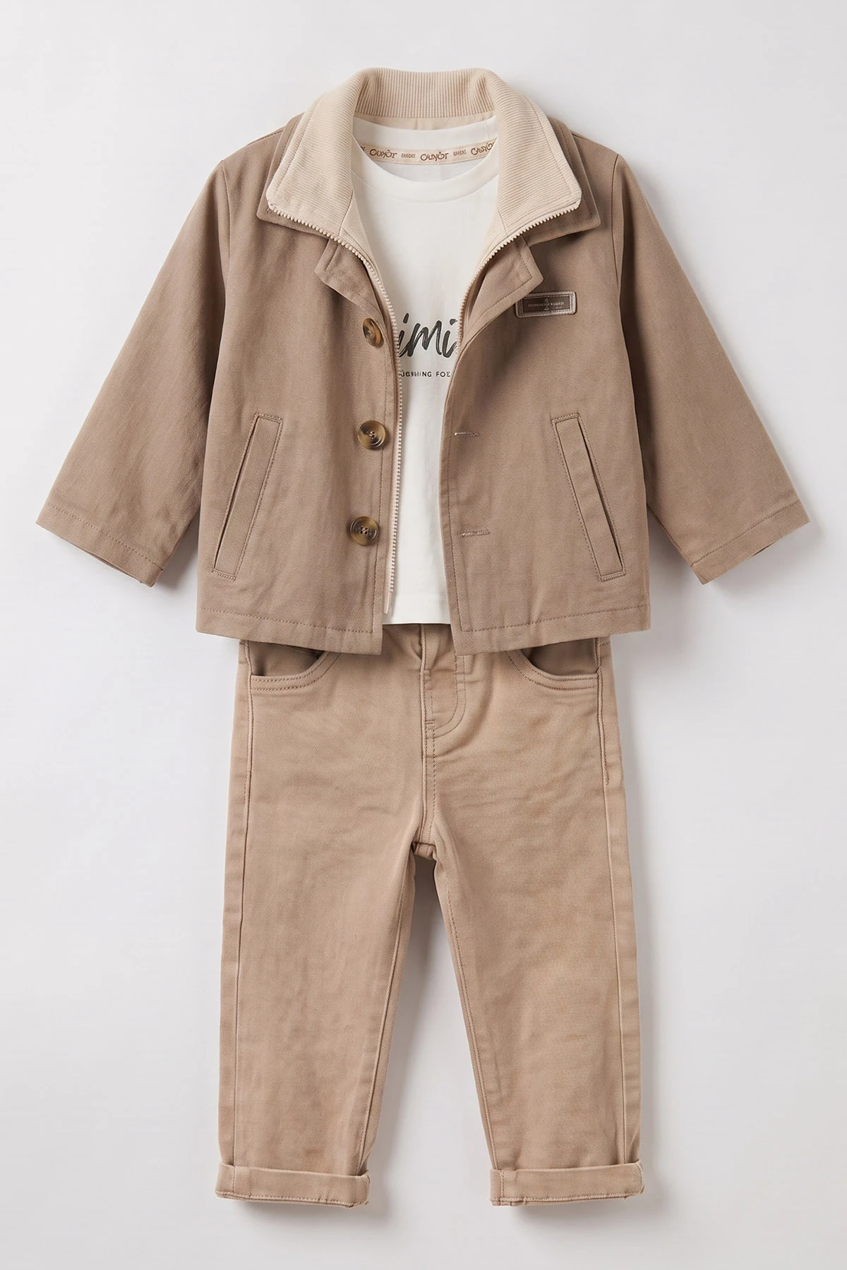 Bej (1-4 Yaş) Gabardin Ceketli Erkek Bebek&Çocuk 3'lü Takım 501390