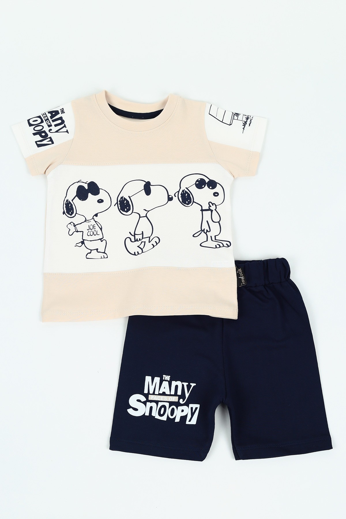 Bej (1-4 yaş) Gözlüklü Köpek Baskılı Erkek Çocuk Şortlu Takım 117240