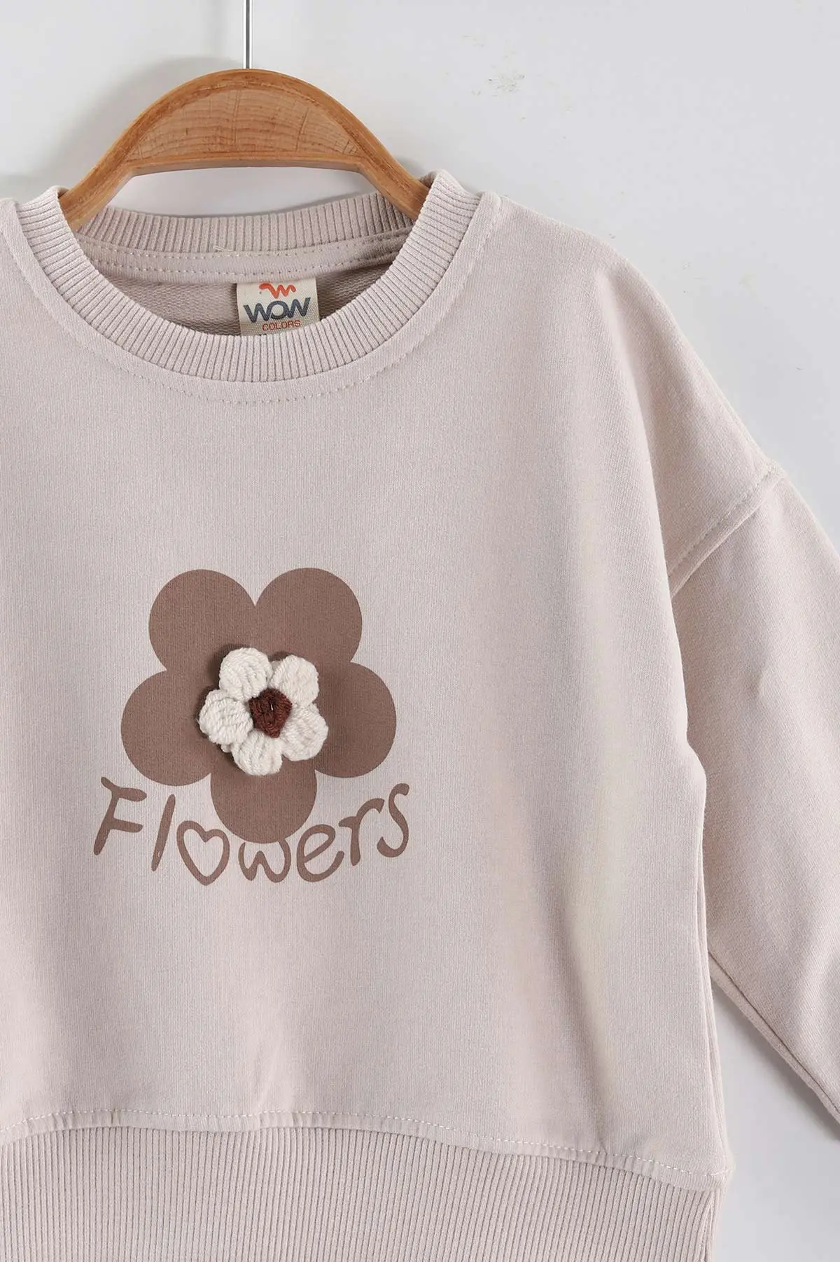 Bej (1-4 Yaş)Çiçek Motifli Kız Çocuk Sweatshirt 432889