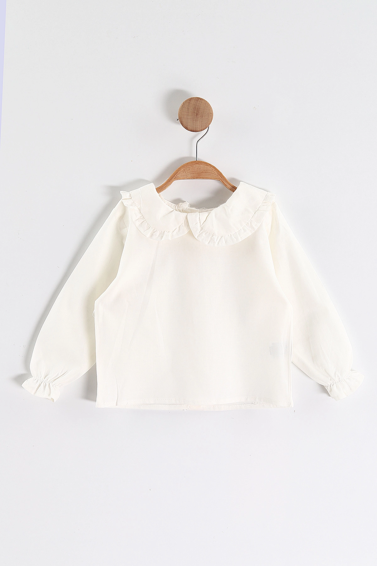 Bej (1-5 Yaş) Bebe Yaka Keten Gömlekli Çiçekli Süveterli Gabardin Pantolonlu Kız Çocuk 3'lü Takım 442764