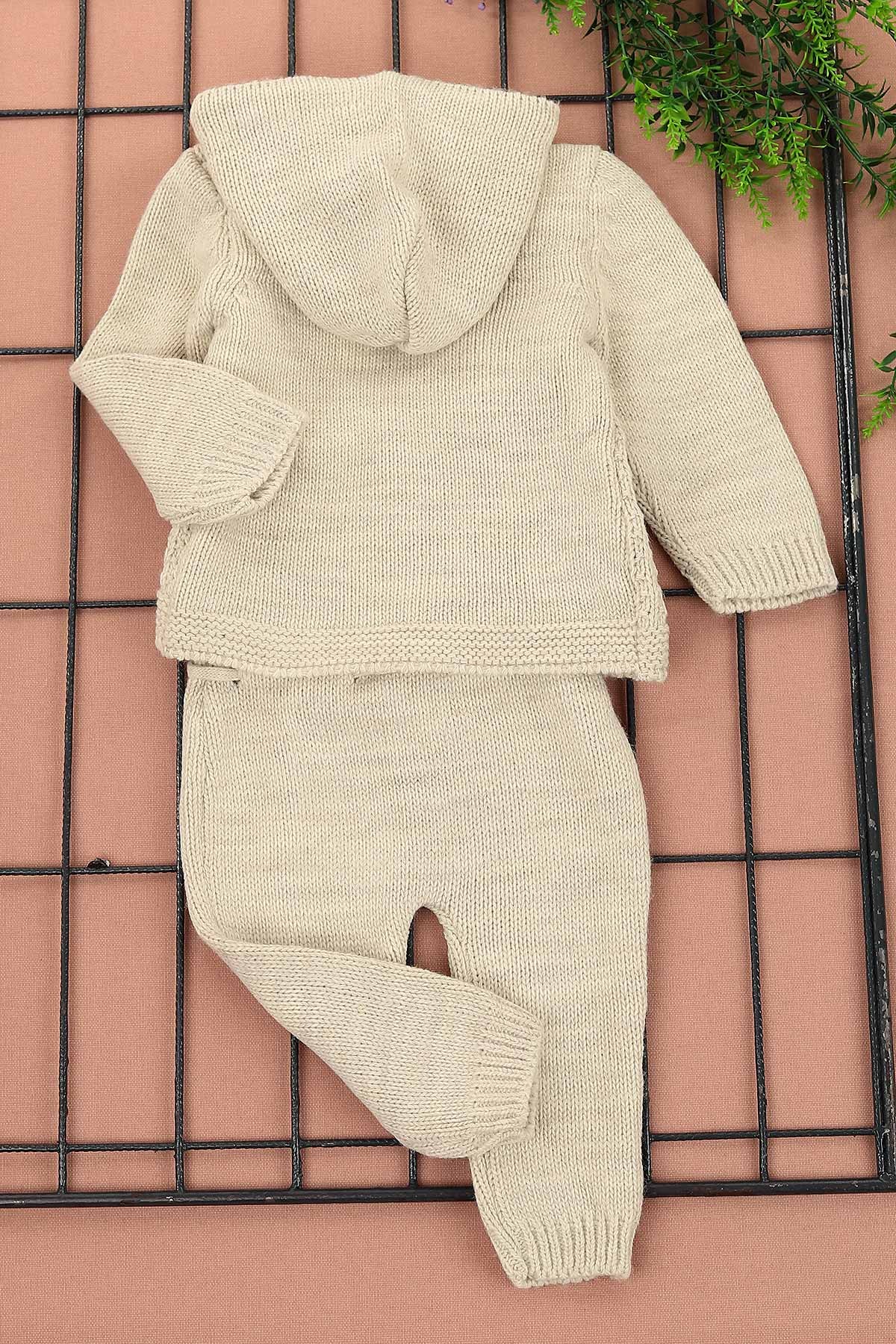 Bej (1-5 Yaş) Çiçek işlemeli Düğmeli Kız Çocuk Takım 151807