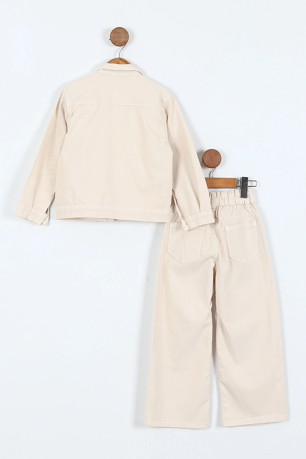 Bej (1-9 Yaş)Happy Baskılı Tişörtlü Gabardin Pantolon ve Ceketli    Kız Çocuk 3'lü Takım 413512