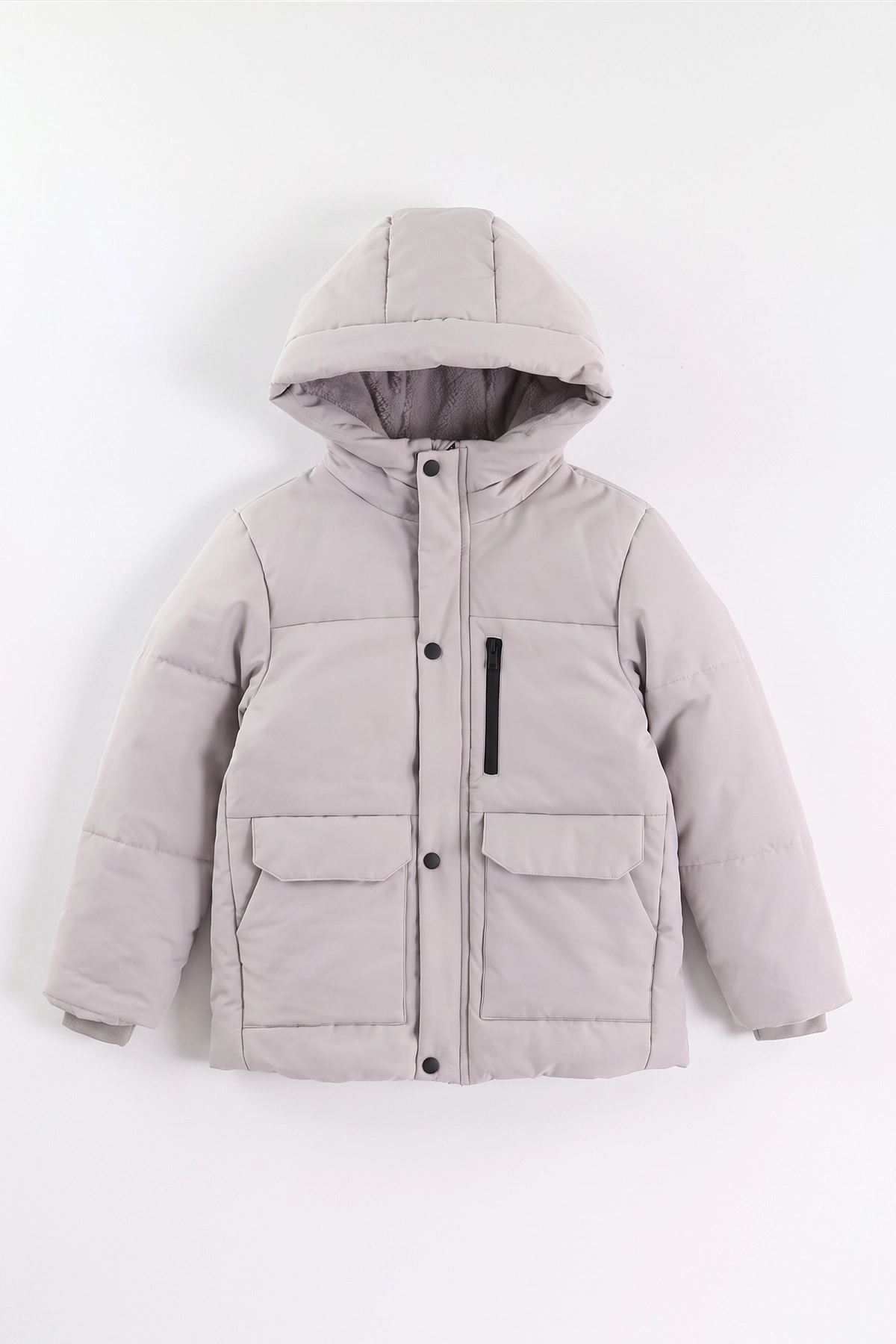 Bej (10-14 Yaş) Kapüşonlu İçi Kürklü Erkek Çocuk Mont 499758