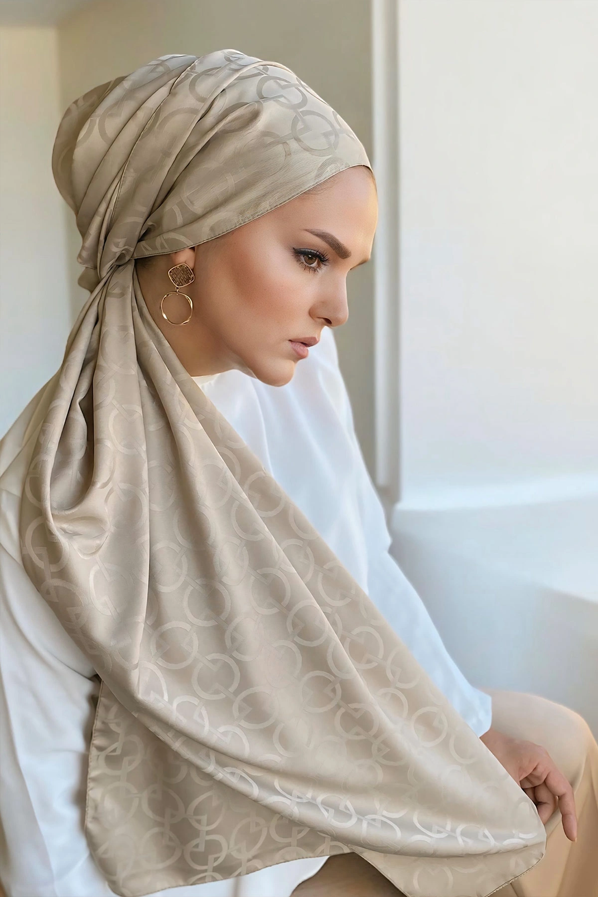Bej 180x70 Jakar İpeksi Karo Desen Şal 298234