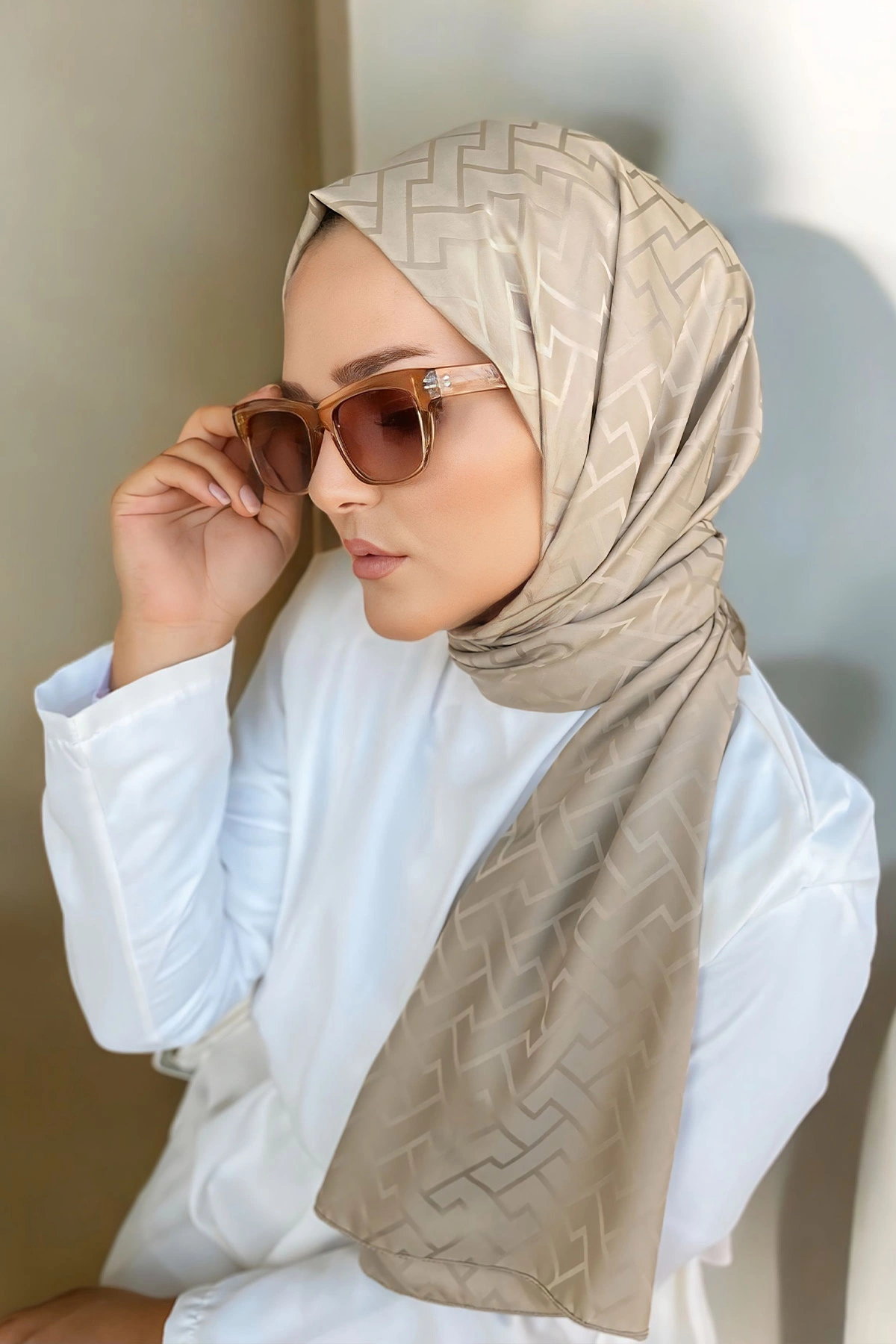 Bej 180x70 Jakar İpeksi Labirent Desen Şal 298254