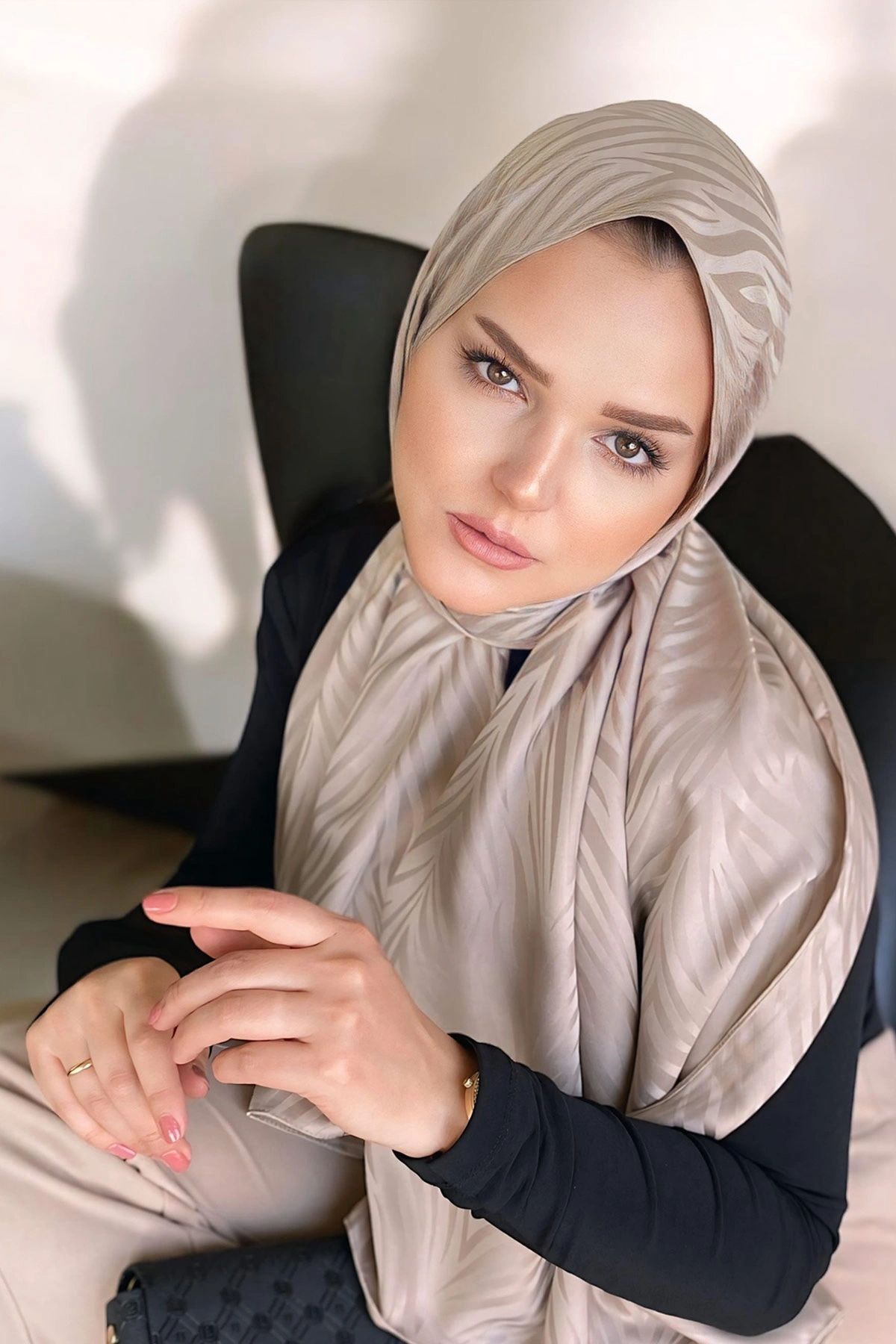 Bej 180x70 Jakar İpeksi Zebra Desen Şal 270886
