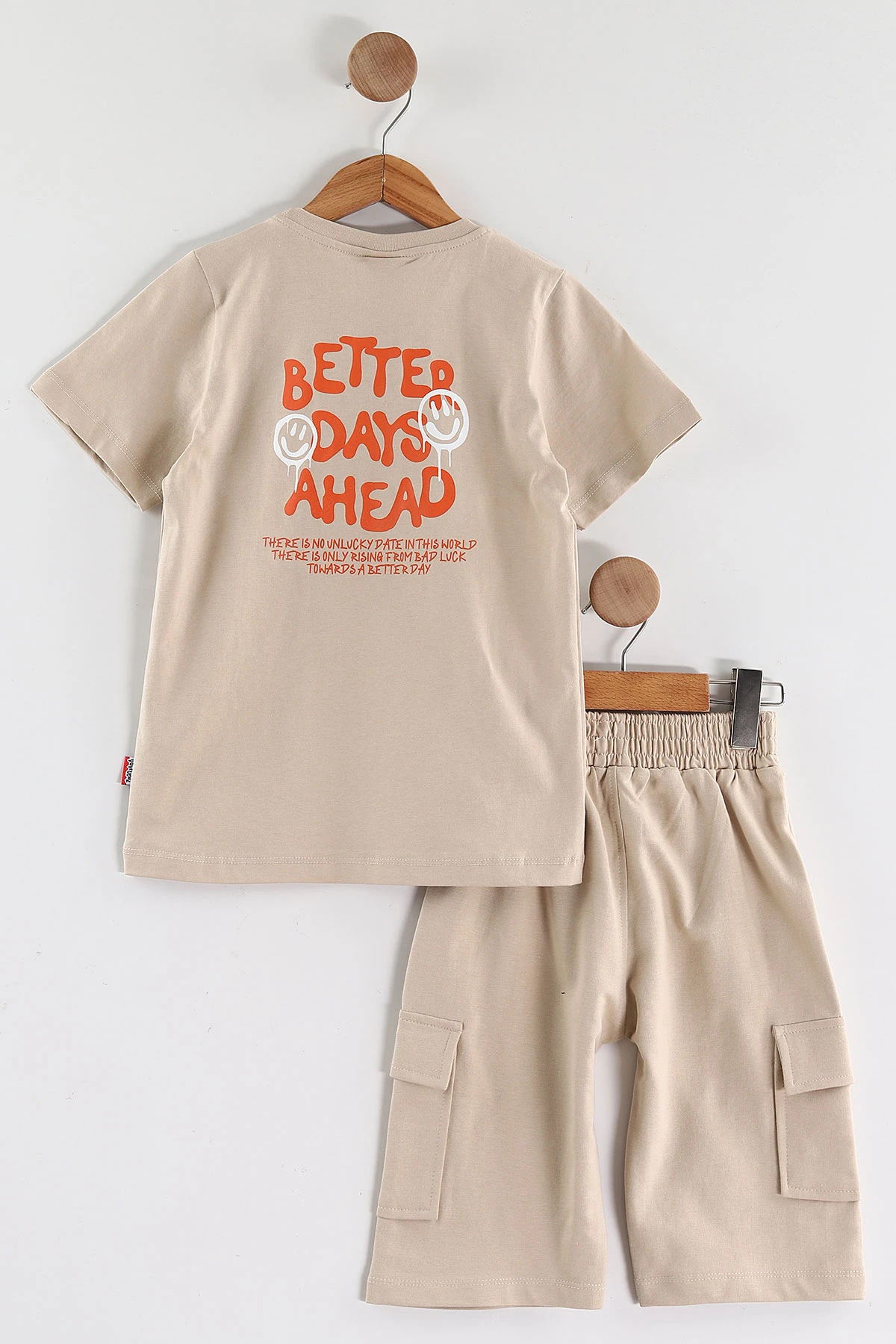 Bej (2-10 Yaş) Better Days     Cep Detaylı  Şortlu Penye Erkek Çocuk Yazlık Takım 437823