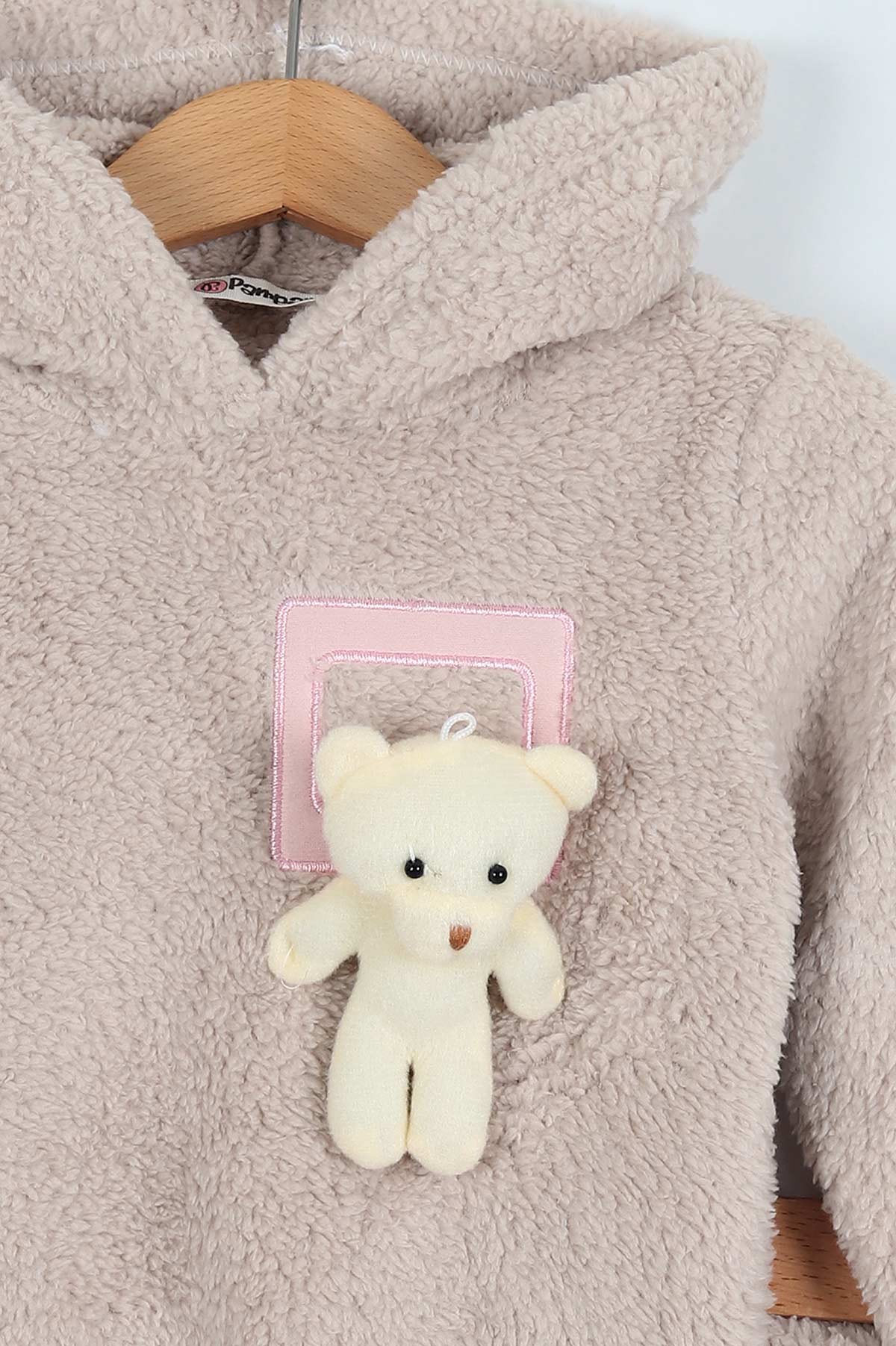Bej (2-5 Yaş) Çerçeve Ayı Figürlü Welsoft Kapüşonlu Üç İp Şardonlu Kız Çocuk Takım 213622