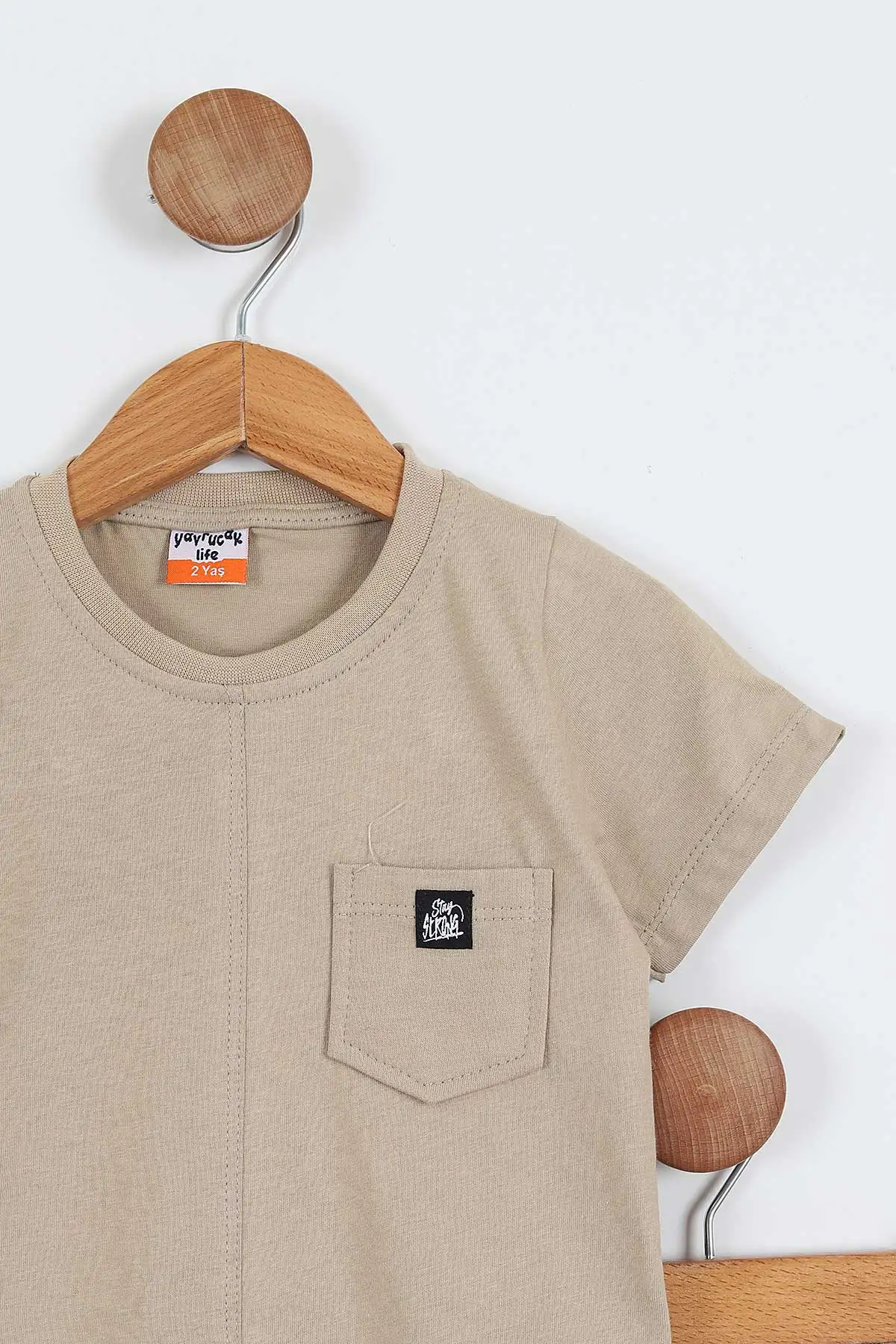 Bej (2-5 Yaş) Ön Arka Skateboard Baskılı Cep Detaylı Penye Erkek Çocuk Yazlık Takım 347252