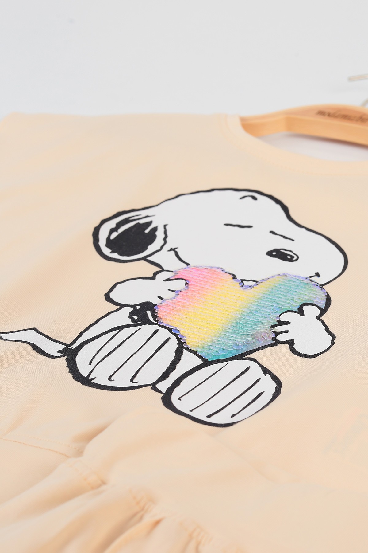 Bej (2-5 yaş) Pul İşlemeli Kız Çocuk Pijama Takımı 115432