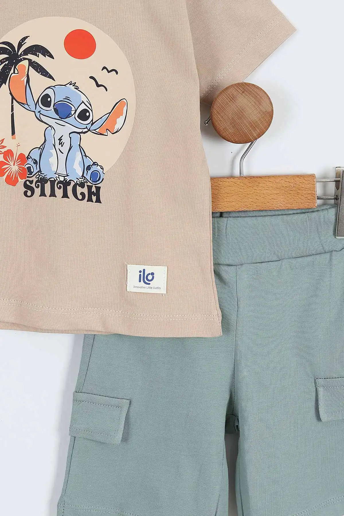 Bej (2-5 Yaş) Stich Baskılı   Şortlu Erkek Çocuk Yazlık Takım 357531