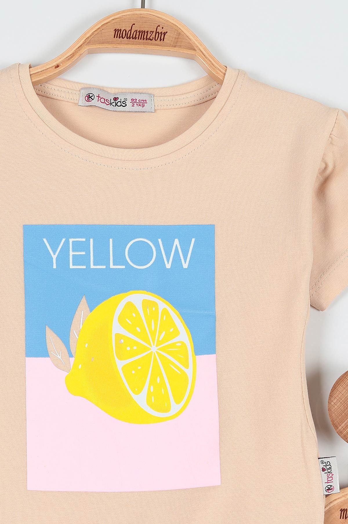 Bej (2-5 Yaş) Yellow Limon Baskılı Taytlı Kız Çocuk Takım 190940