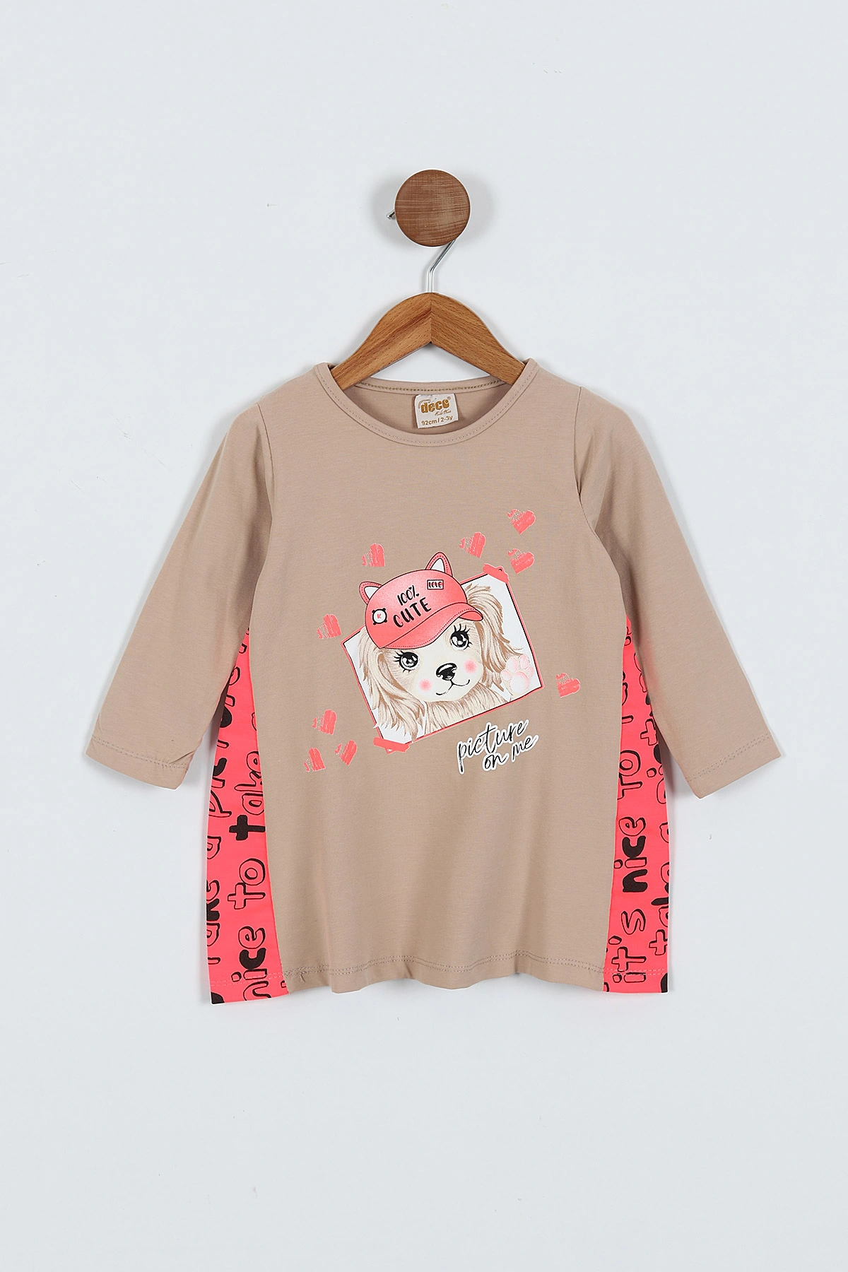 Bej (2-6 Yaş) Cute Baskılı Süprem Likralı  Kız Çocuk Elbise 419332