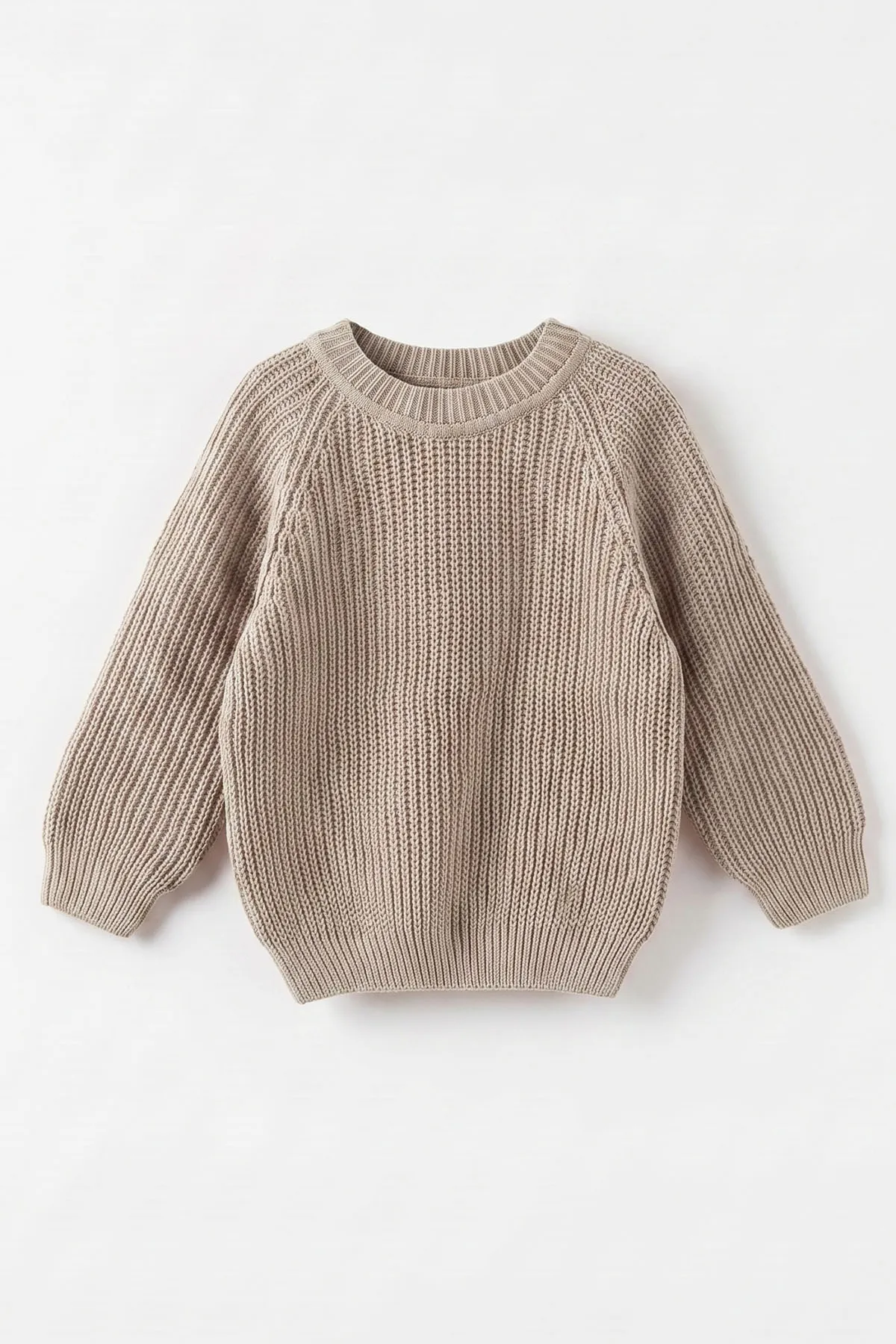Bej (2-8 Yaş) Dikişsiz Selanik Örgülü Unisex Çocuk Kazak 474928