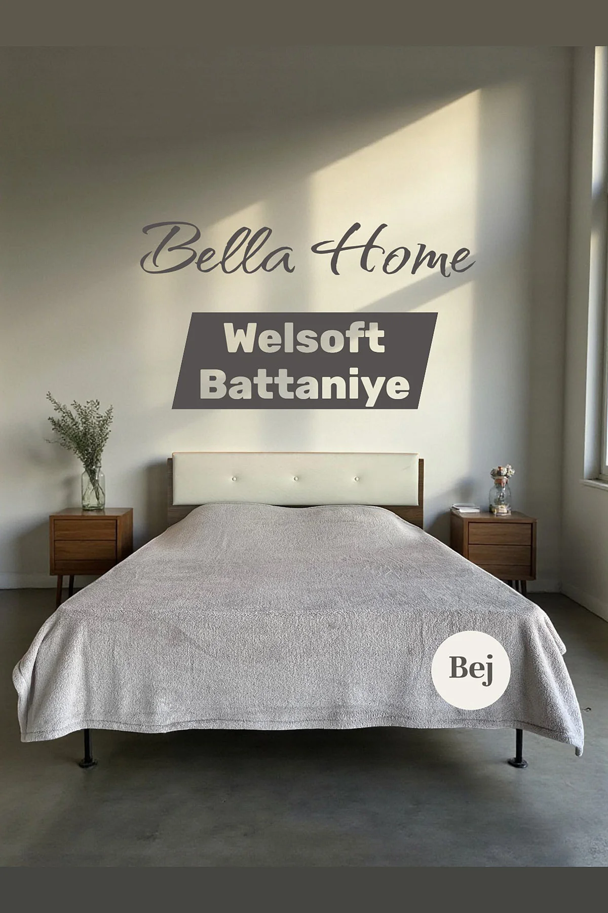 Bej 200x220 Cm Bella Home Çift Kişilik Welsoft Battaniye 413198
