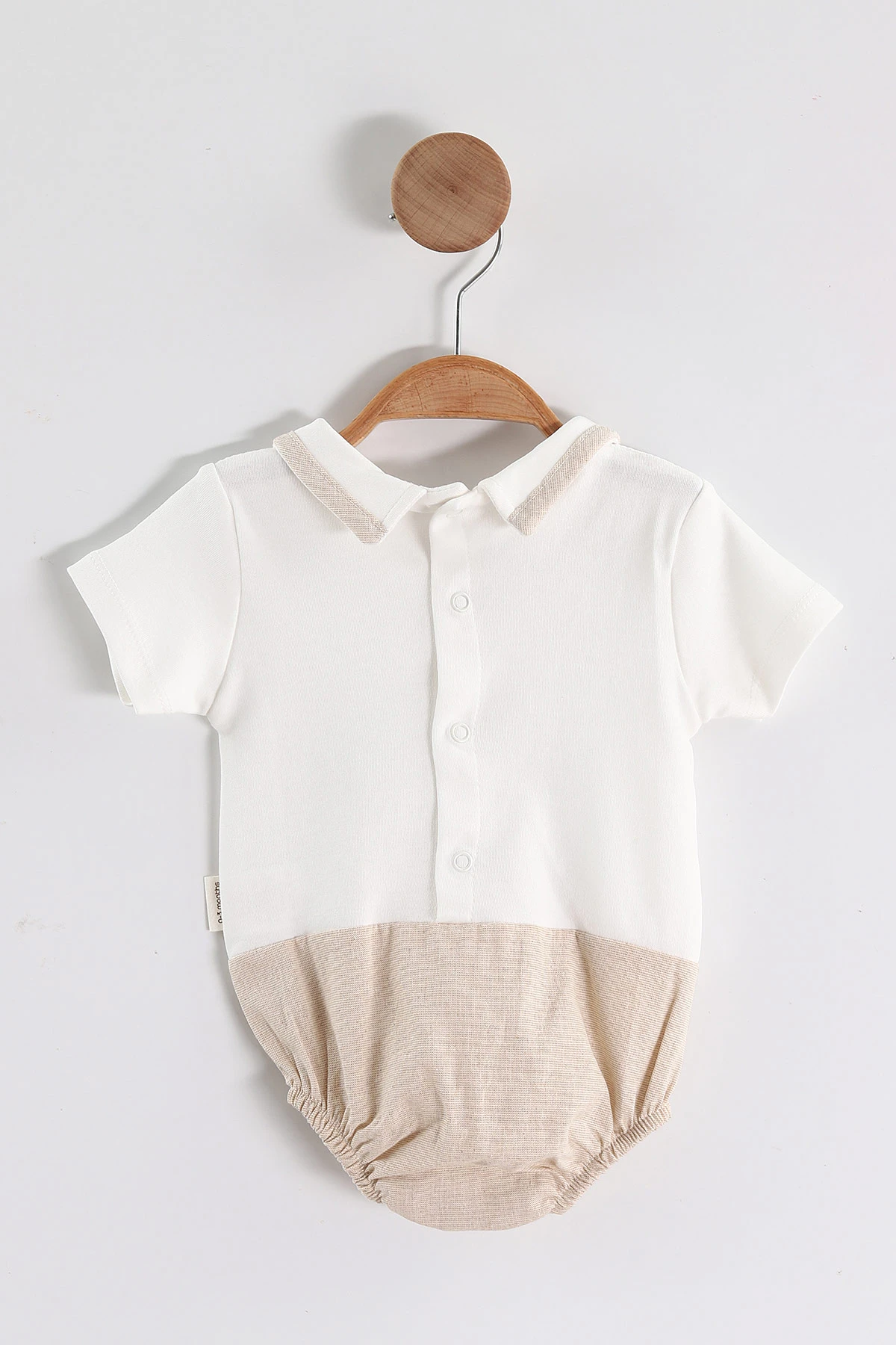 Bej (3-12 Ay) Güpür Detaylı Düğmeli Kız Bebek Çıtçıtlı Badi 468789