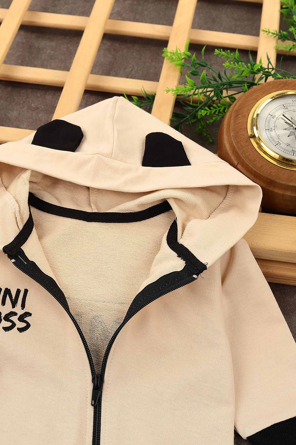 Bej (3-12 Ay) Mini Boss Baskılı Fermuarlı Erkek Çocuk Tulum 152382