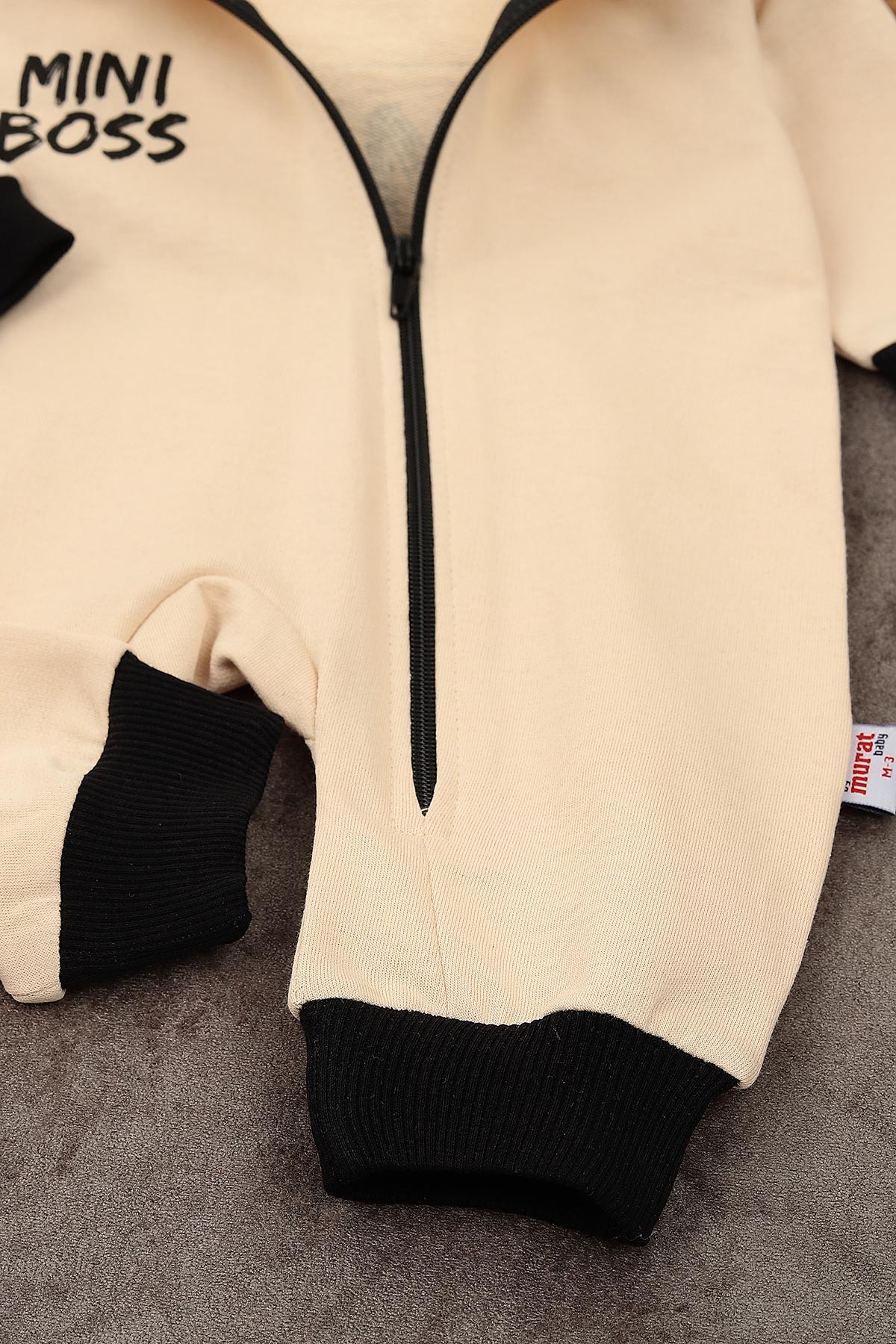 Bej (3-12 Ay) Mini Boss Baskılı Fermuarlı Erkek Çocuk Tulum 152382