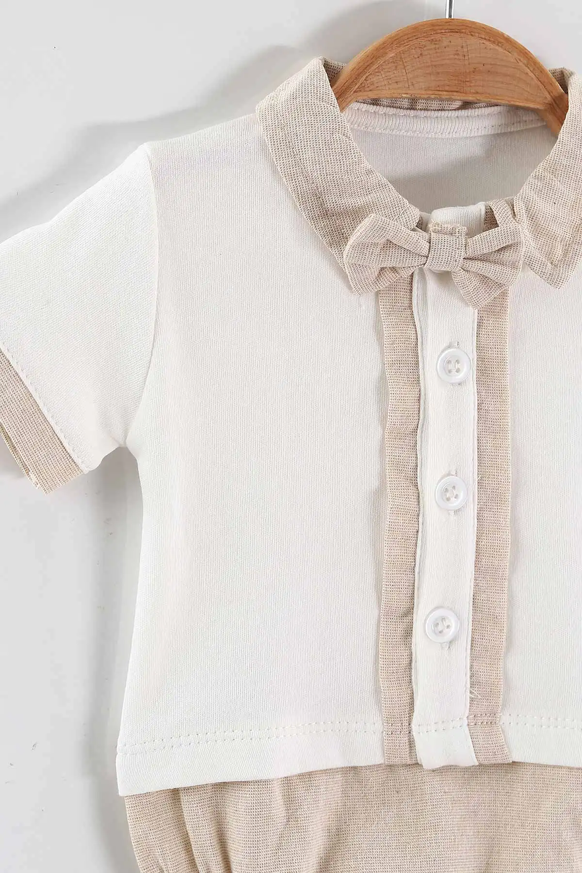 Bej (3-12 Ay) Papyon Düğmeli Çıtçıtlı Erkek Bebek Badi 468790